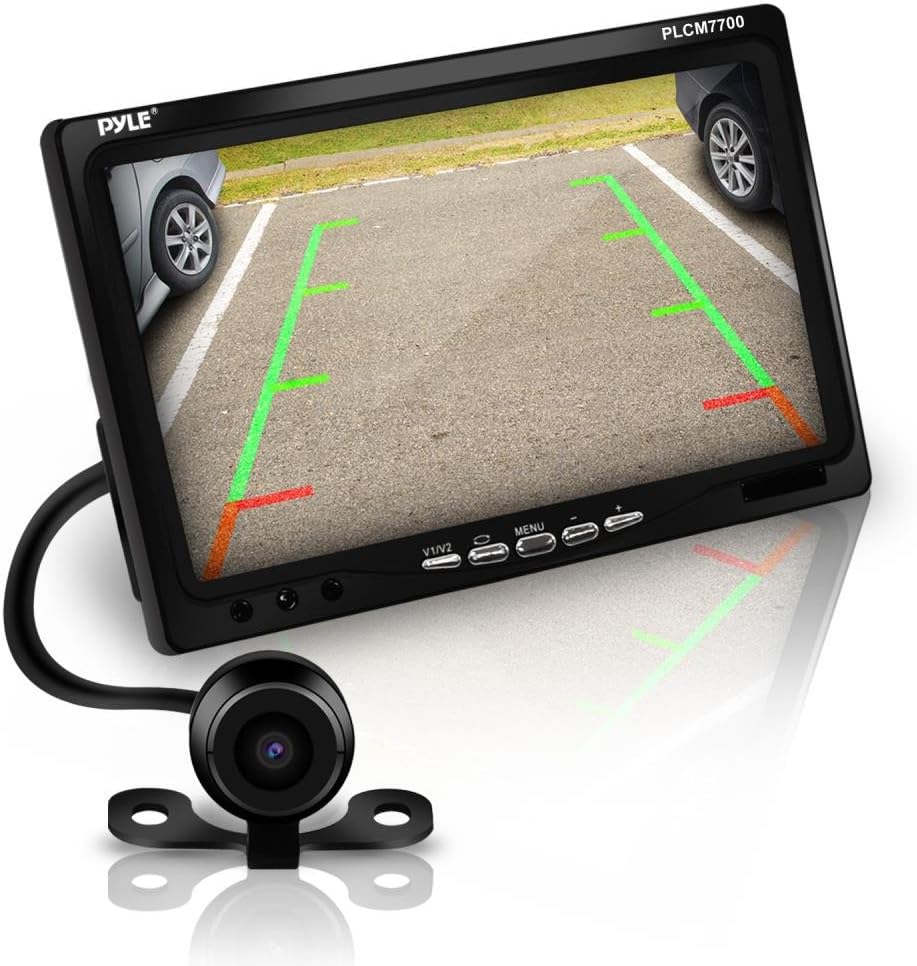 Pyle Backup Rear View Car Camera Screen Monitor System - Parking & Reverse Safety Distance Scale Lines, Waterproof, Night Vision, 170&deg; View Angle, 7