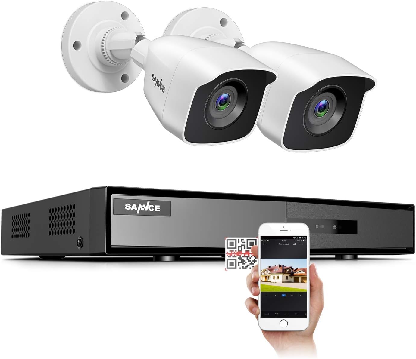 CCTV Security Camera System, SANNCE H.264+ 1080P 4 Channel Security DVR with 2Pcs Outdoor Home Surveillance Cameras, 100ft Night Vision, IP66 Waterproof, Remote Access, Motion Alert, (No Hard Drive)