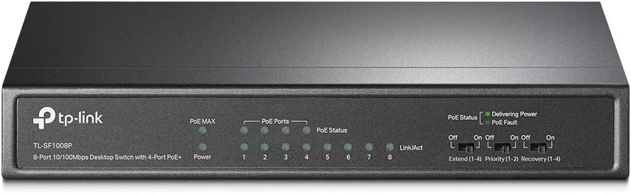 TP-Link 2KA4941 TL-SF1008P 10/100Mbps 8-Port PoE Switch, 4 POE Ports, IEEE 802.3af, 53W Pack of 2