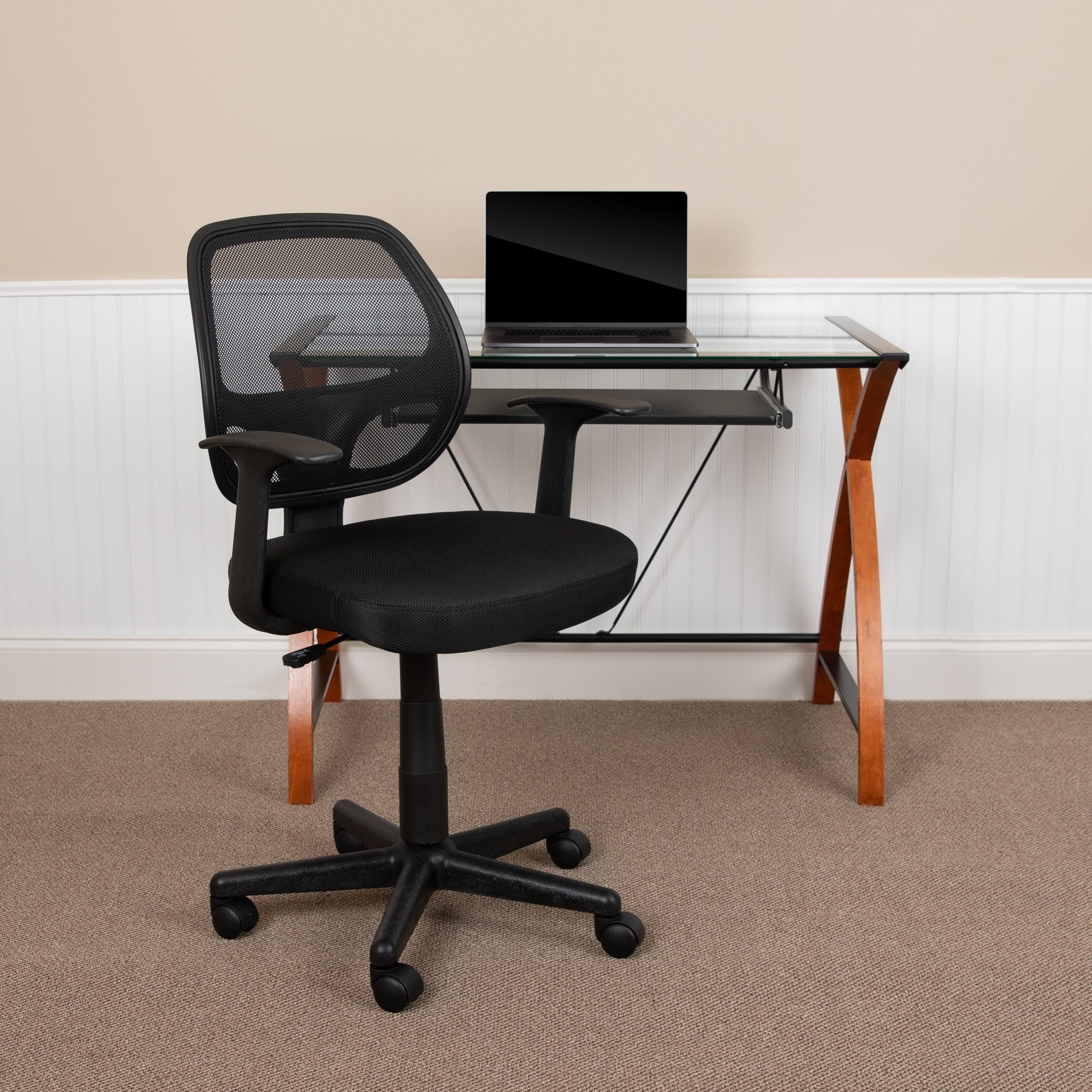 Mid-Back Mesh Swivel Ergonomic Task Office Chair - Arms - Black
