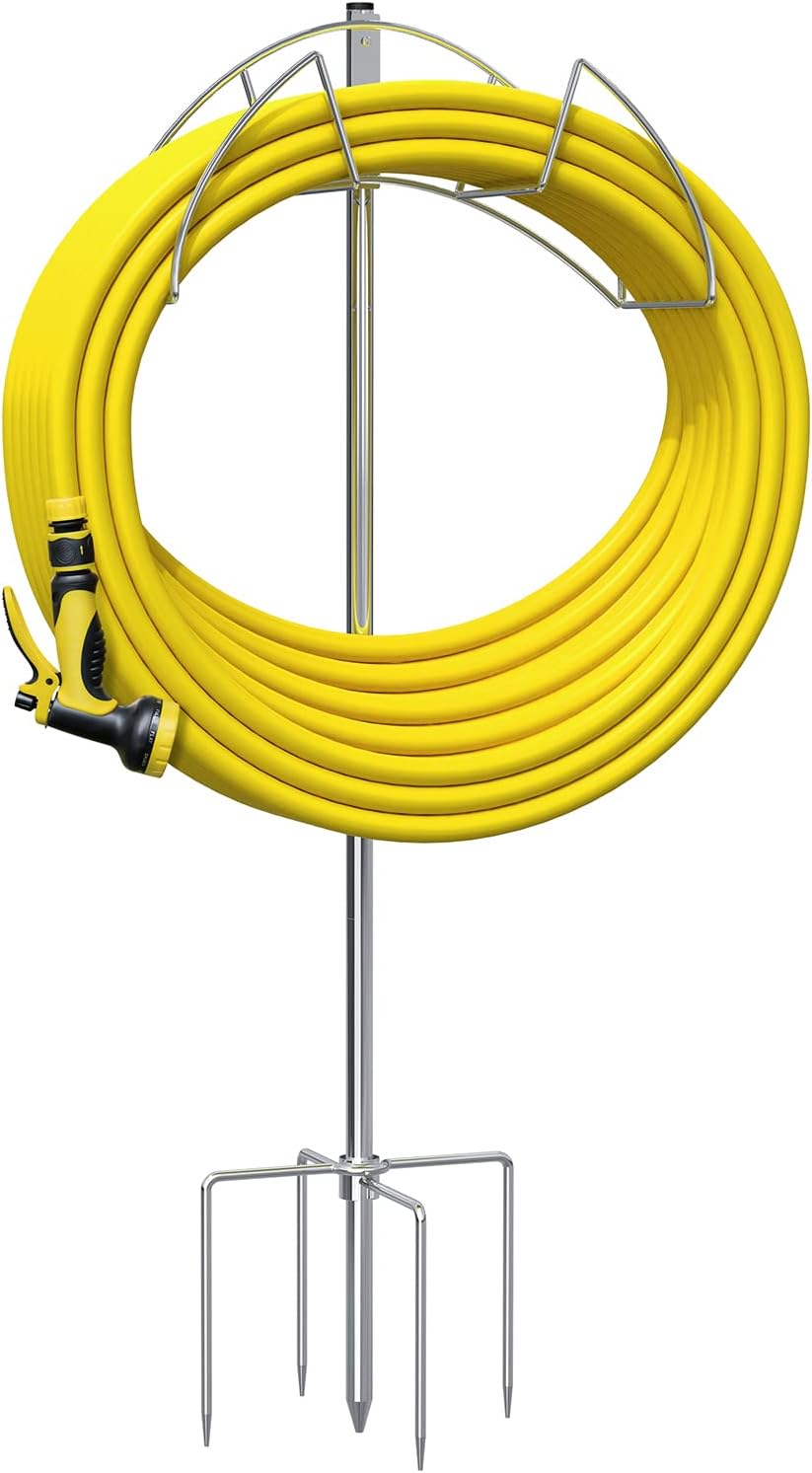 Stainless Steel Garden Hose Holder, SOLIGT Heavy Duty Freestanding Hose Stand, Rustproof Water Hose Holders for Outside Yard - Sturdy to Hold 150ft Hoses Pack of 2