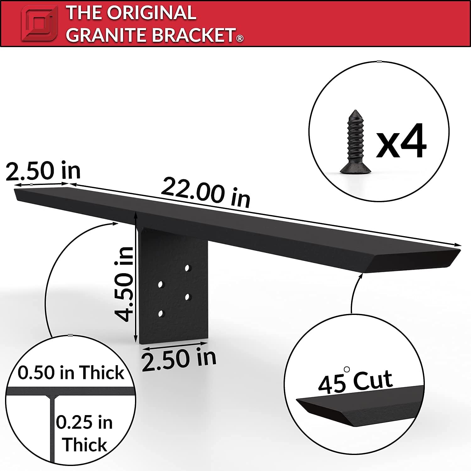 T Bracket Countertop Support Bracket (22 inch) Pack of 2