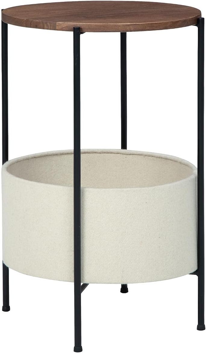 Signature Design by Ashley Brookway Modern Accent Table with Storage Basket, Brown & White