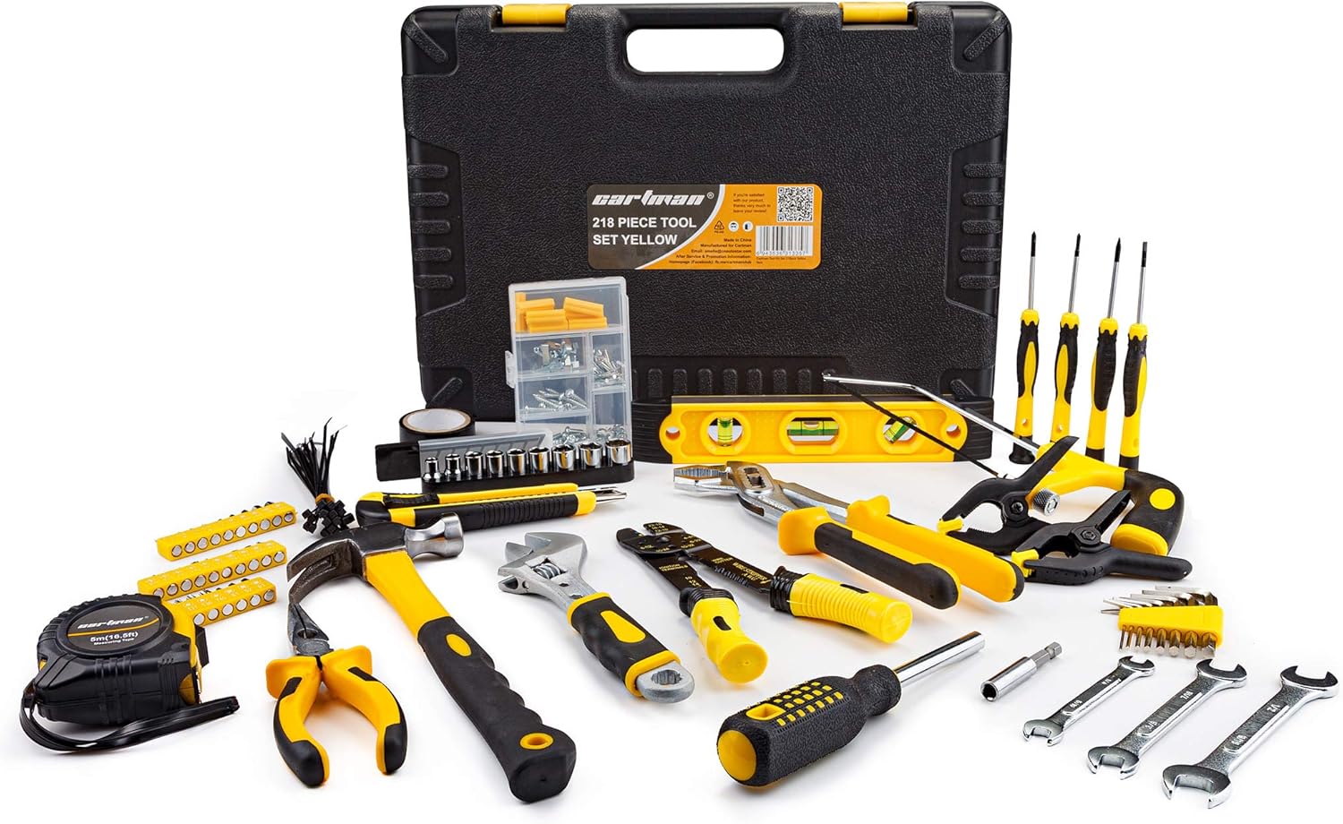 CARTMAN Yellow 218Piece Tool Set General Household Hand Tool Kit with Plastic Toolbox Storage Case Pack of 2