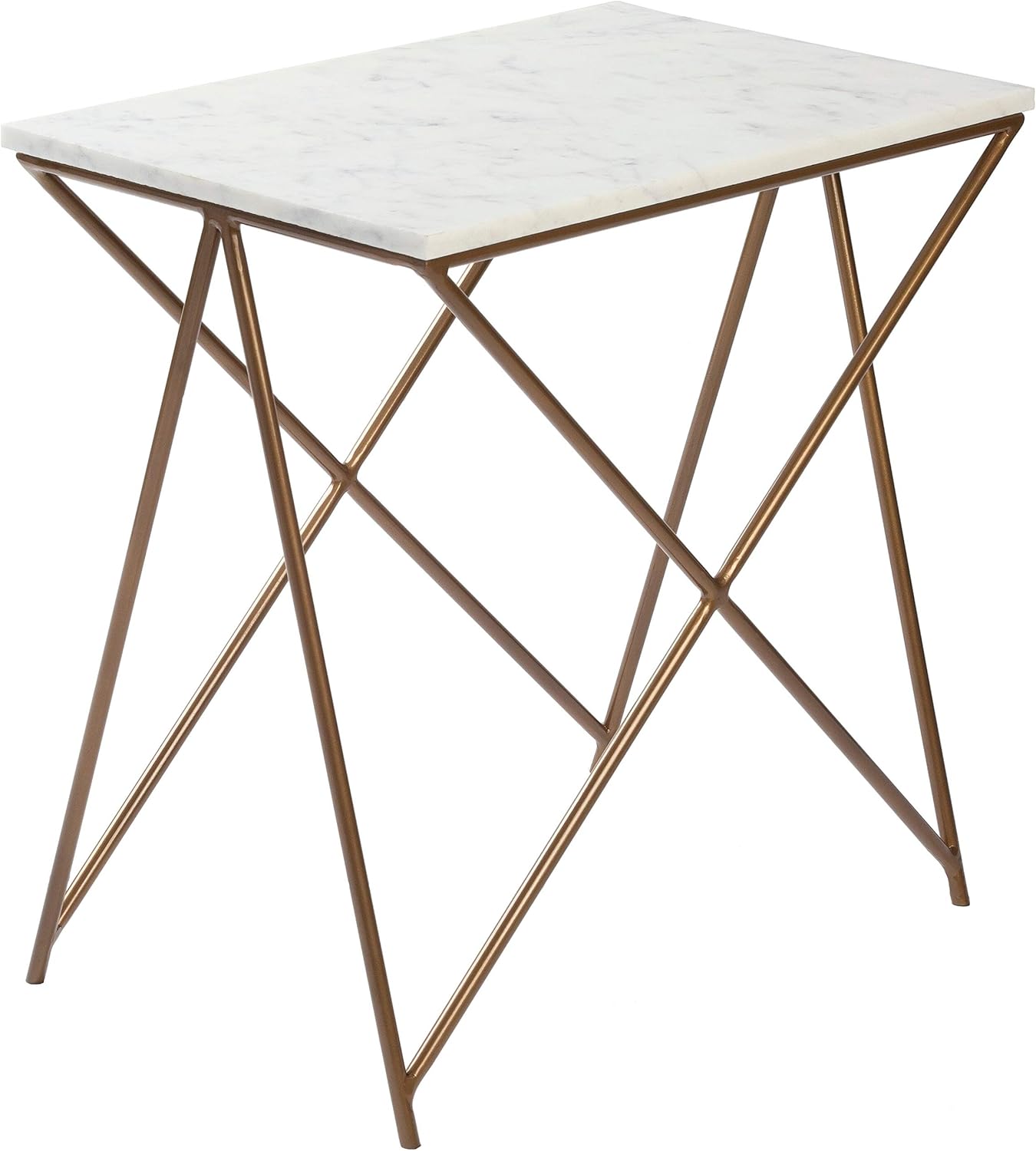 Modern Marble and Metal Side Table - Gold White Contemporary Lacquer