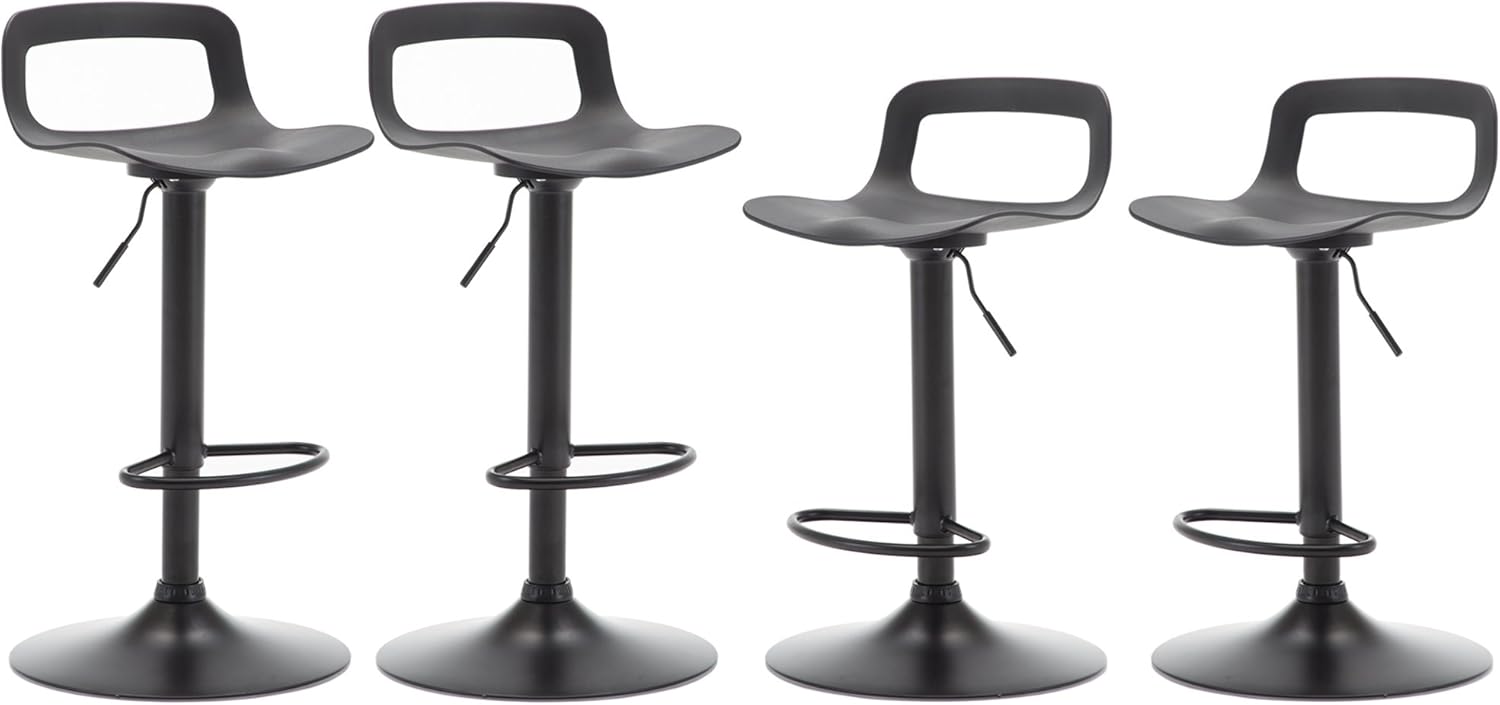 NOBPEINT Contemporary Chrome Air Lift Adjustable Swivel Bar Stool, Set of 4, Black