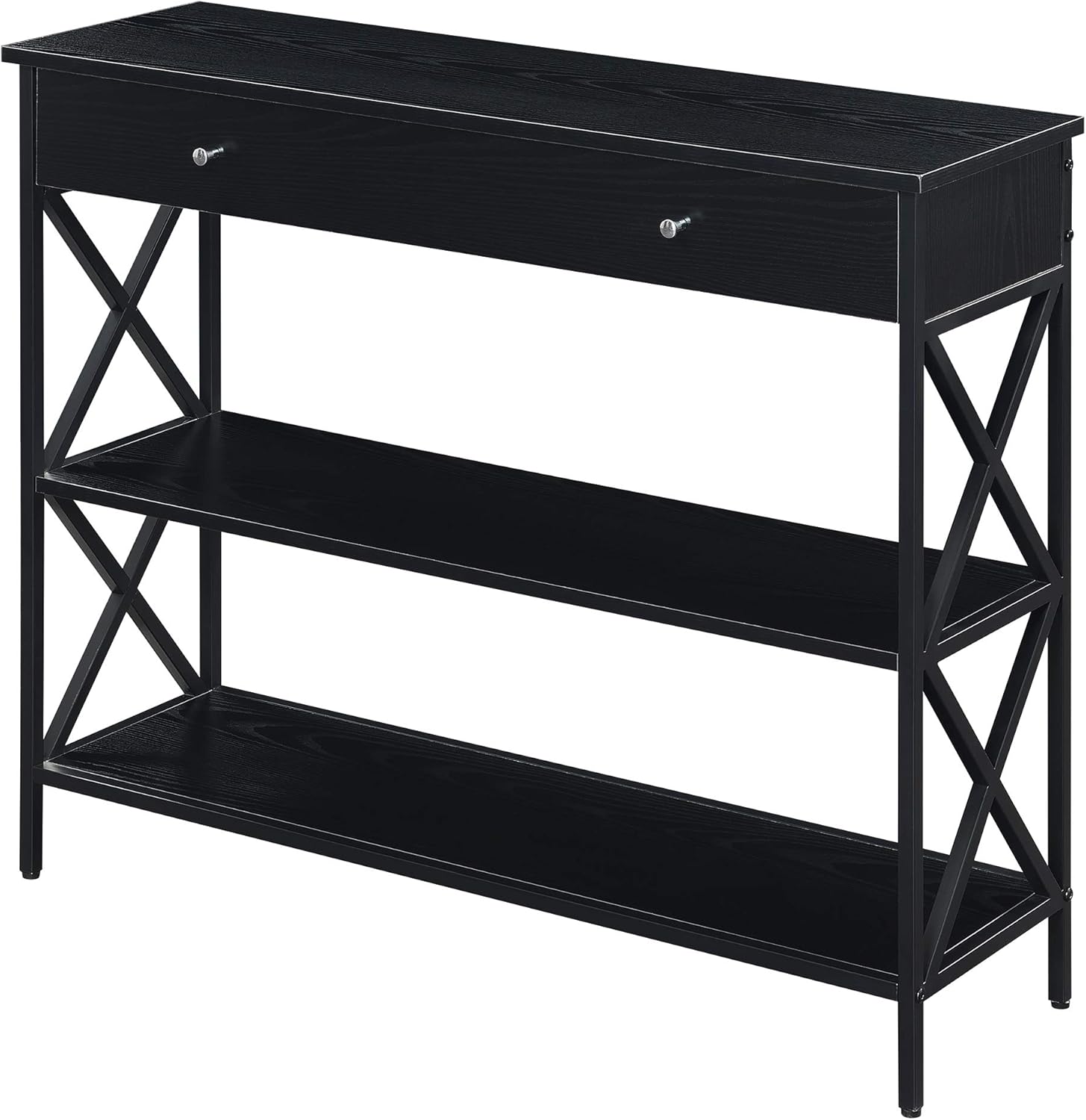 Convenience Concepts Tucson 1-Drawer Console Table with Shelves, Black/Black