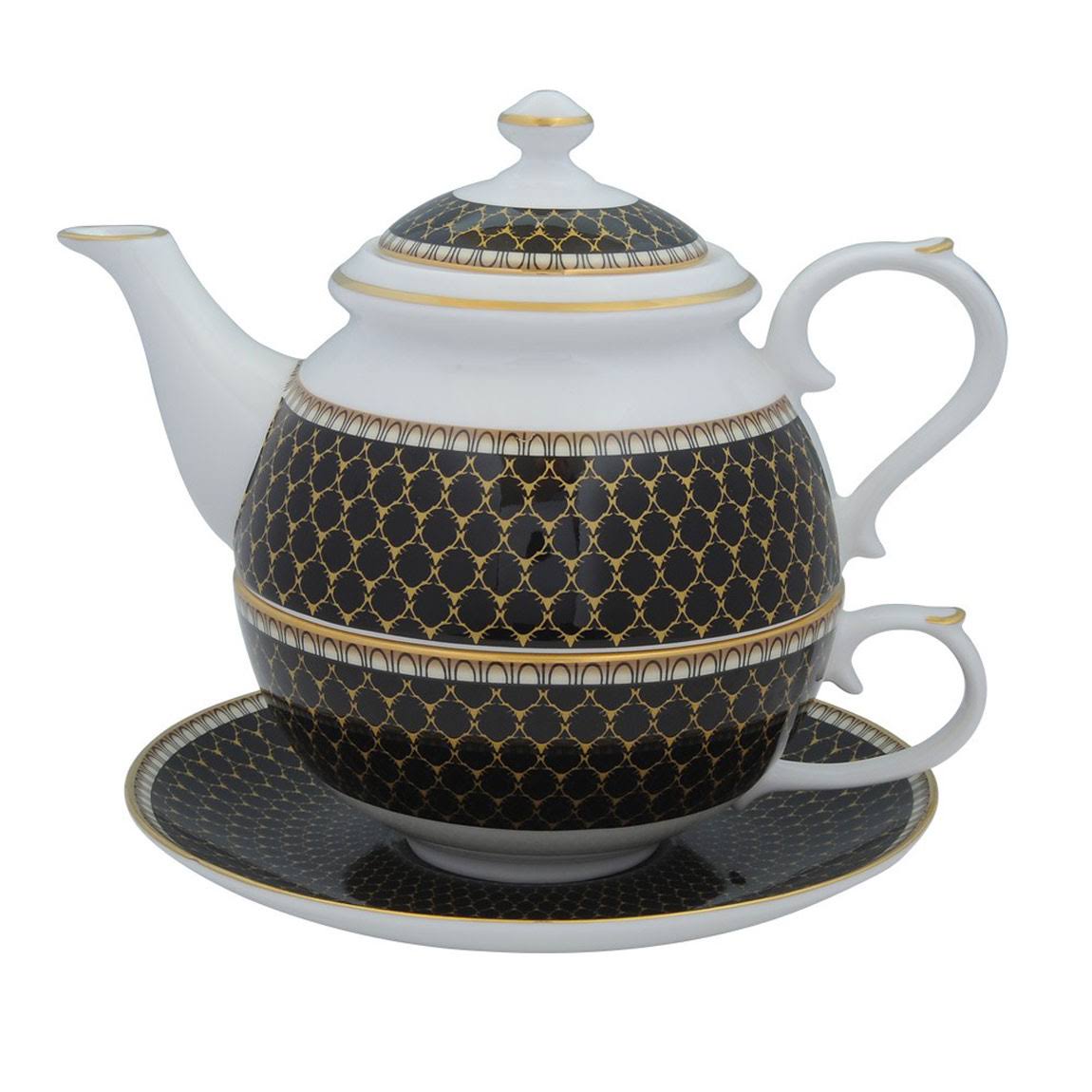 Halcyon Days Antler Trellis Tea Set for One Black BCGAT02TOG