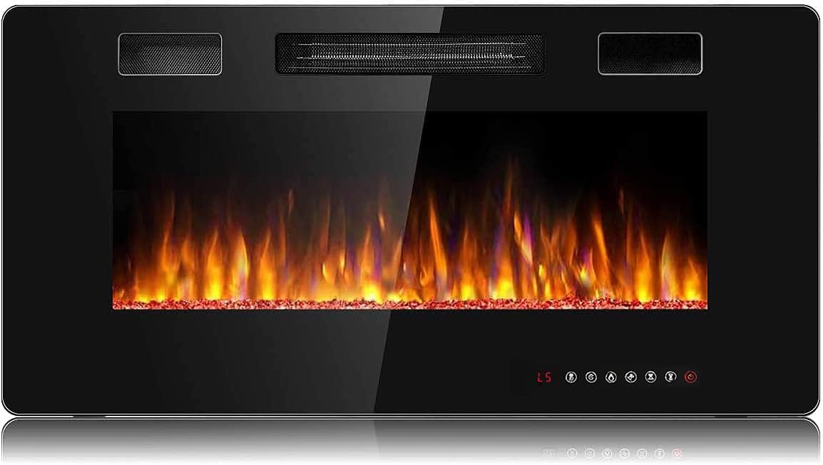 BOSSIN 36 inch Ultra-Thin and Silence Linear Fireplace, Recessed Electric Fireplace and Wall Mounted & in-Wall Fireplace, Adjustable Flame Colors & Speed,Touch Screen Remote Control with Timer(36&rdquo;)