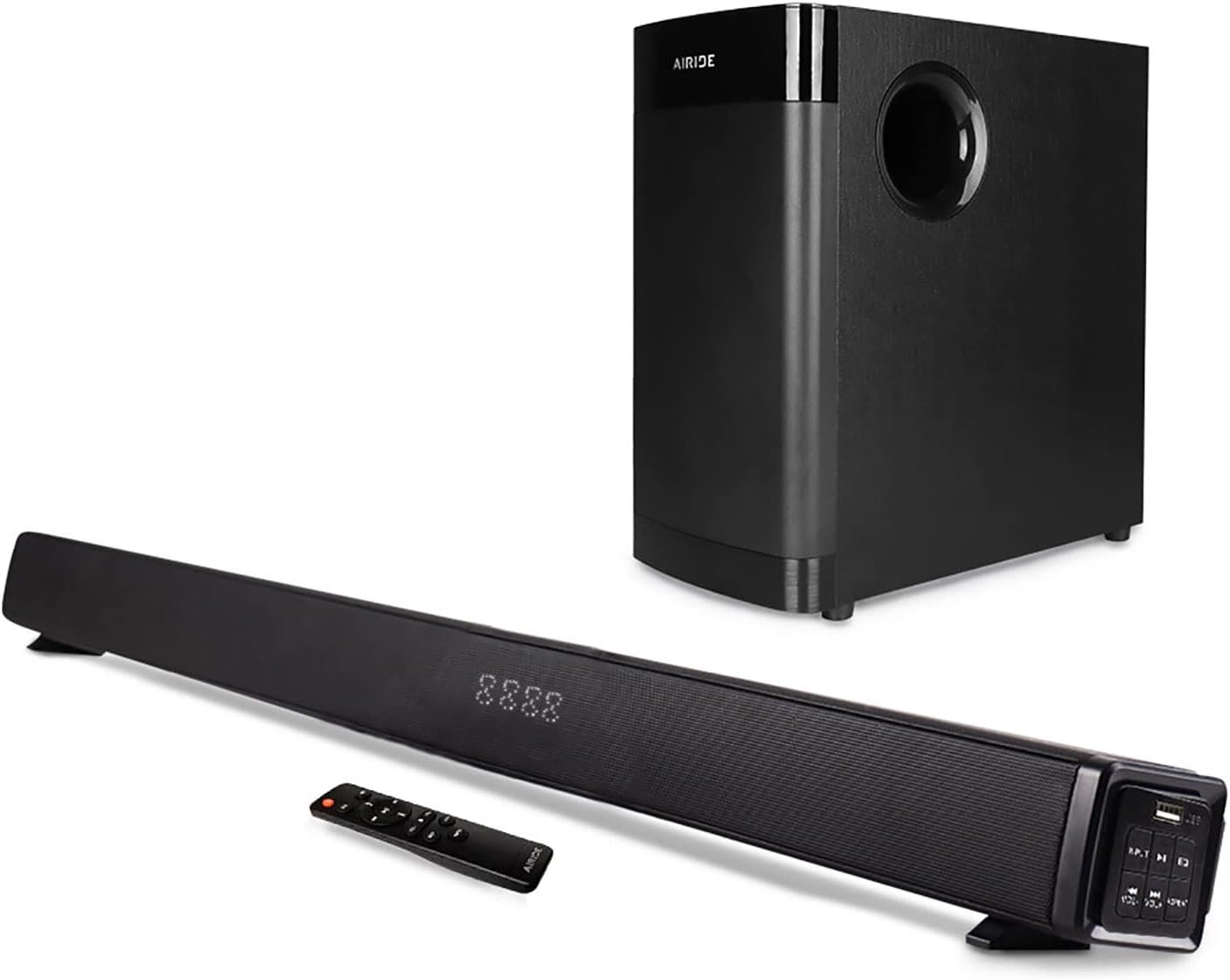 AIRIDE 38.5” Soundbar for TV, 2.1 CH Sound Bar with 5.25 inch Subwoofer for 4K and HD TV, Bluetooth 5.0,HDMI(ARC),Optical,COAXIAL,AUX,RCA,USB,Black