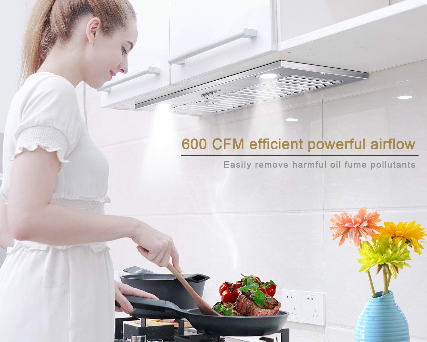 Range Hood Insert 30 Inch, Vent Hood Insert, Ducted/Ductless Convertible Range Hood,600 CFM Hood Insert, Stainless Steel Range Hood, MCBON (IE71-BLACK-30)