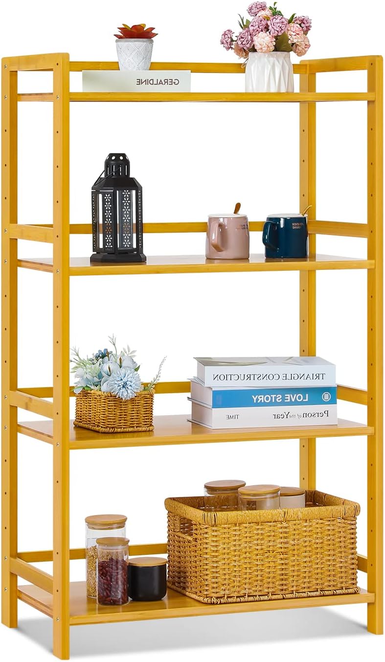 MoNiBloom 3 Tier Adjustable Bookshelf, Bamboo Bookcase Shelf Storage Organizer, Utility Shelf Rack for Living Room Bathroom Kitchen Office, Natural