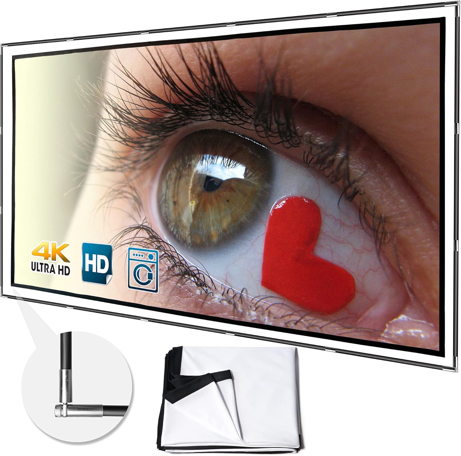 Foldable Projector Screen 120 inch with Upgraded Combined Pole Frame 16:9 HD 4K Anti-Crease Portable Double Sided Projection Screen Pack of 2