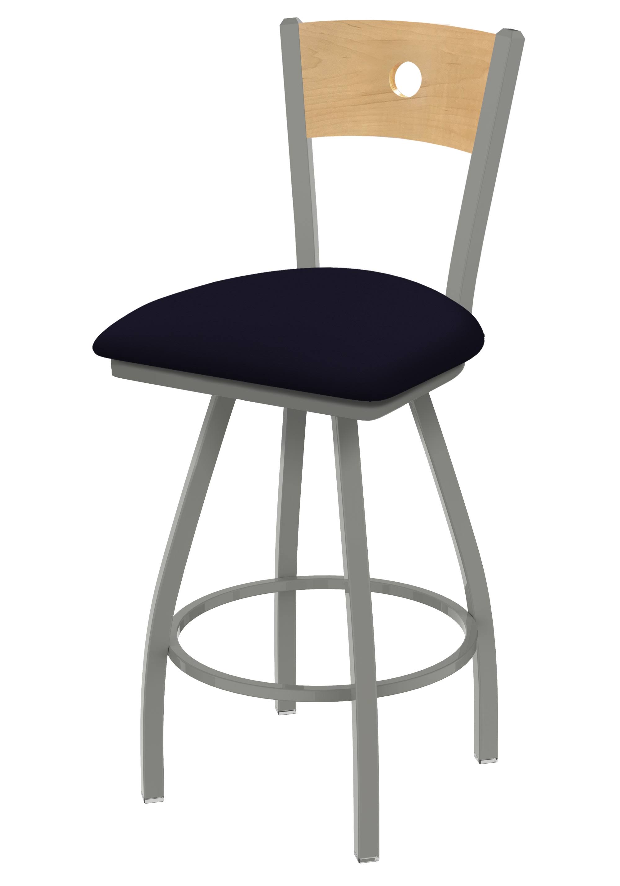 Holland Bar Stool 83036ANNatMplBALDkBl 830 36x22 Voltaire Anodized Nickel Swivel Stool with Natural Maple Back and Allante Dark
