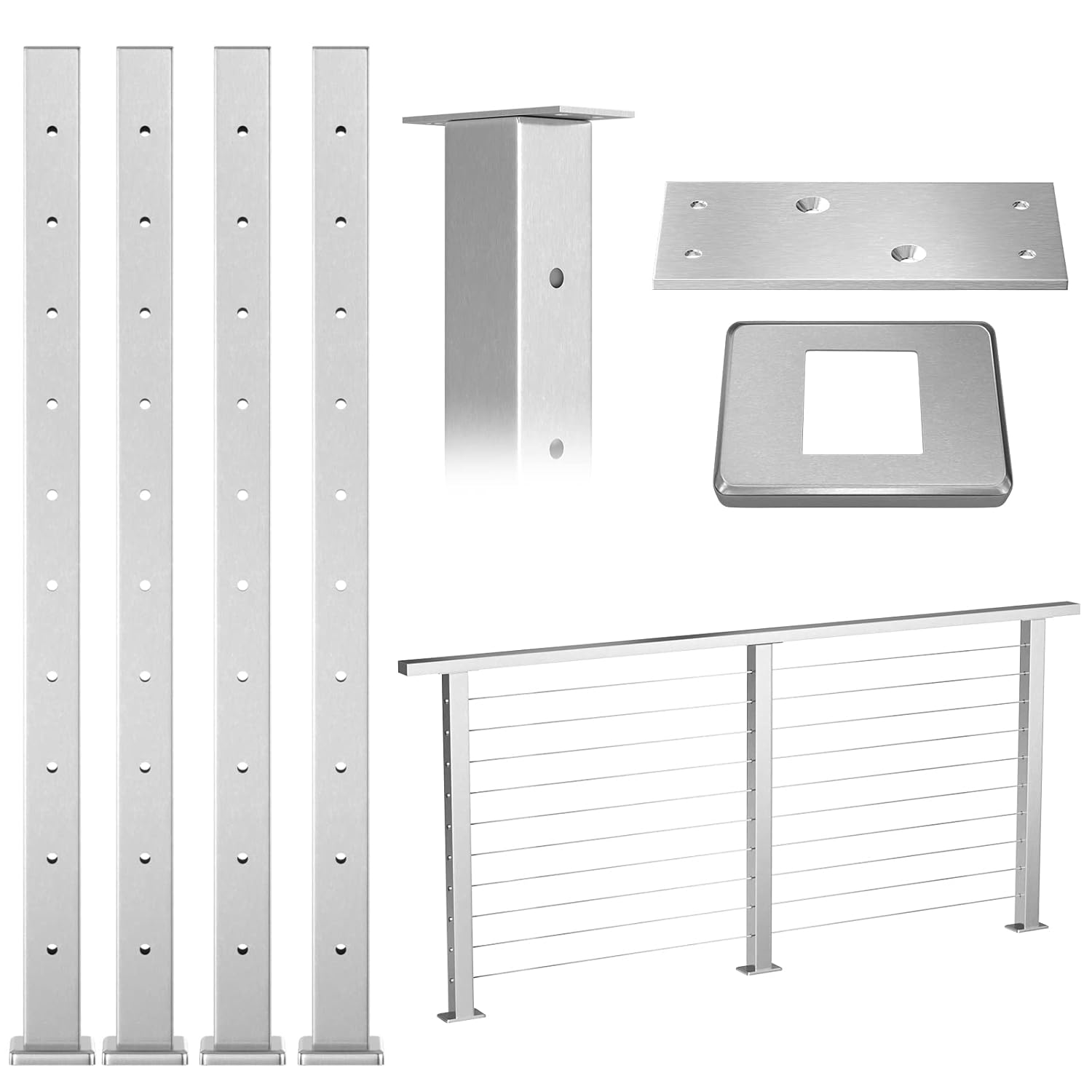 Muzata 4Pack Cable Railing Post Square Weldless Flat top 36