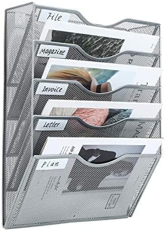 Klickpick Office 10 Sections Hanging Files Wall Mounted Metal Mesh Document File Organizer Magazine Holder Rack Organizer Racks Multipurpose Use to Display Files, Magazine, Newspapers- Black Pack of 2