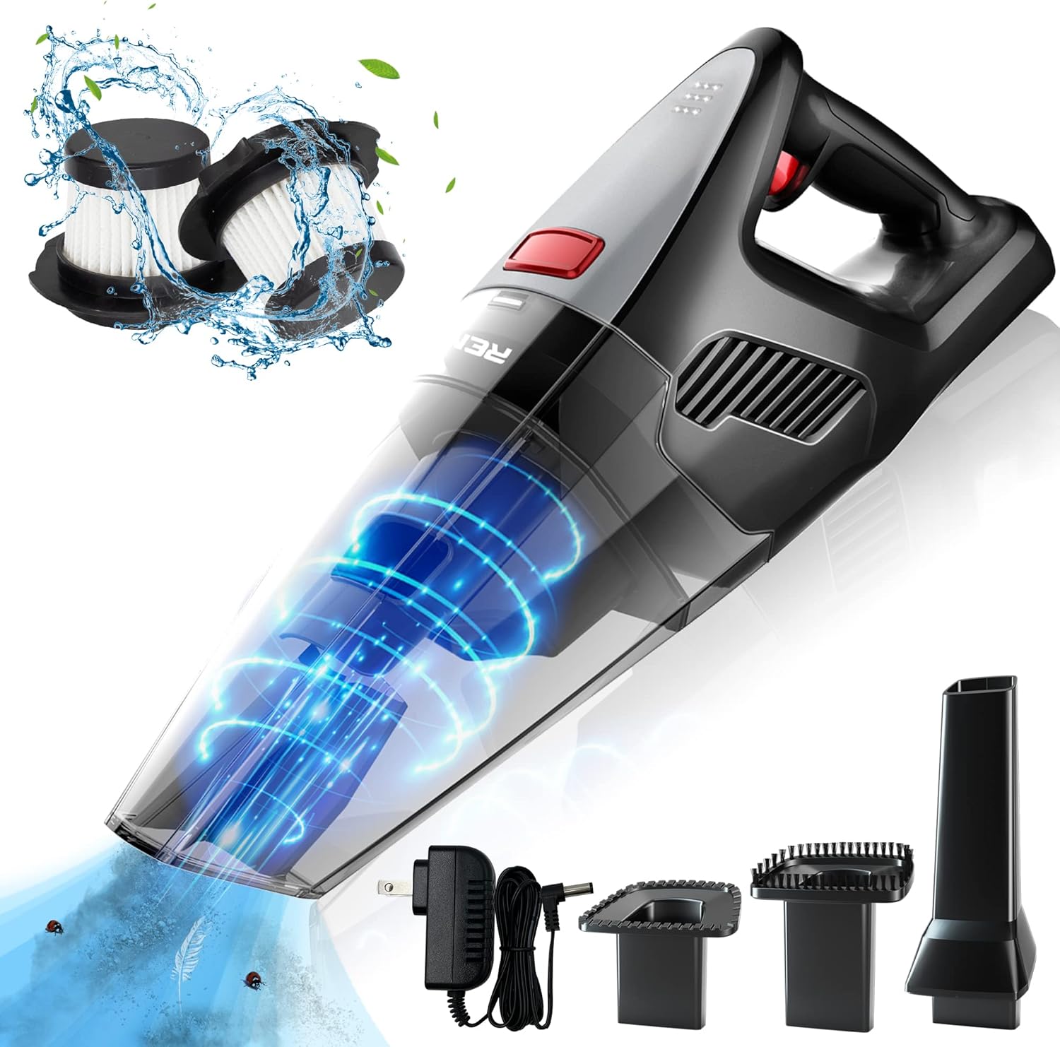 Handheld Vacuum Cordless, 8000PA Powerful Hand Vacuum Cleaner Portable Wet Dry Vacuuming with Rechargeable Battery & Washable Filter, 2-3 Hours Quick Charge for Household, Pet Hair, Dust, Car Cleaning Pack of 2