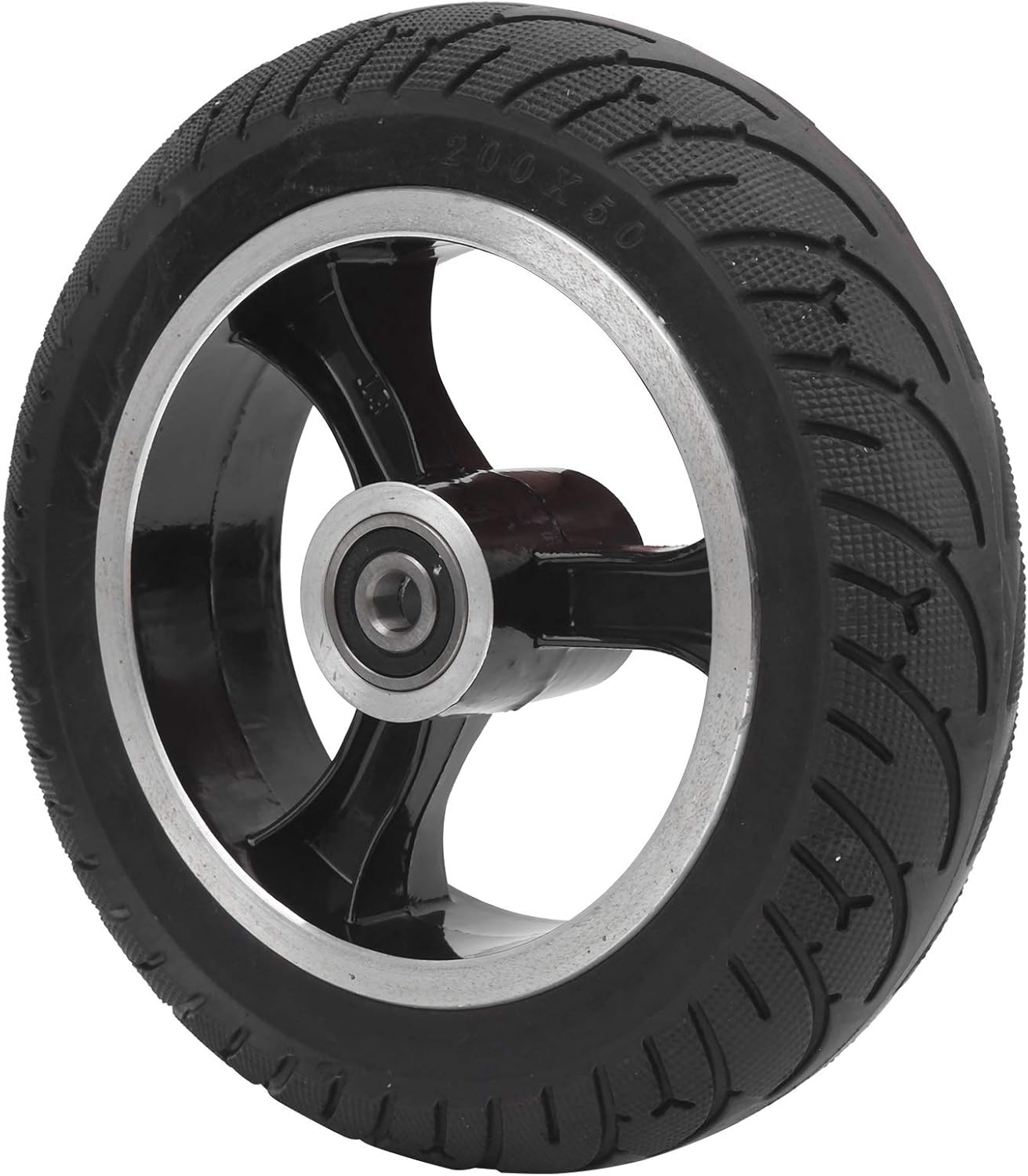 Deror Solid Tire,8in 200x50 Front Solid Wheel Non-Pneumatic Tire with Hub Replacement for Electric Scooter,Black White Pack of 2