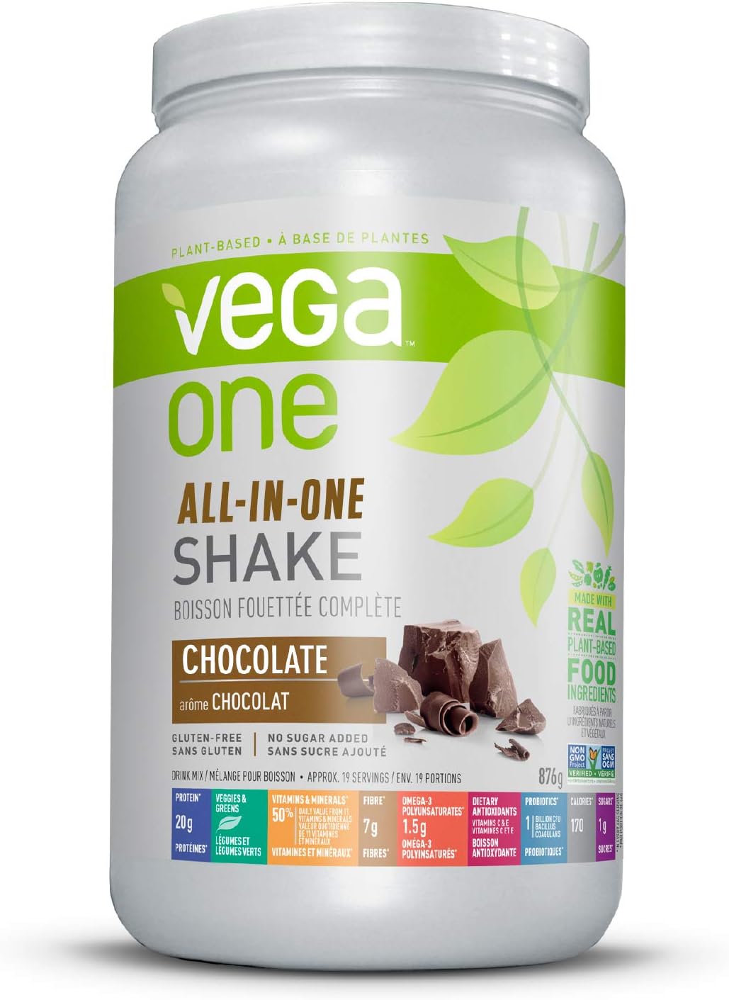 Vega One All-In-One Nutritional Shake Chocolate (19 Servings) - Plant Based Vegan Protein Powder, Non Dairy, Gluten Free, Non GMO, 30.9 Ounce (Pack of 1) Pack of 2