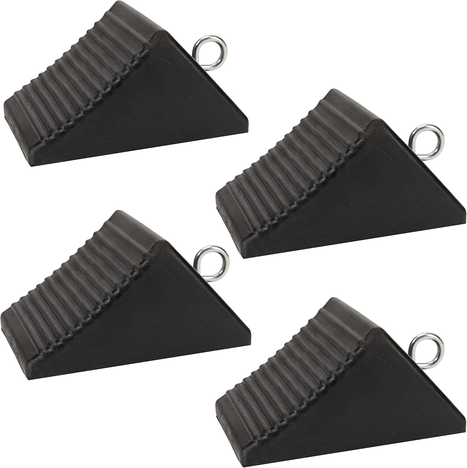 AFA Tooling - Set of 4 Wheel Chocks | Heavy Duty Nylon Rubber Wedge for Front and Back Tires | Heavy Weighted Design and Tie Off Eyebolts | Chock Block for Your Camper, Trailer, RV, Truck, Car or ATV
