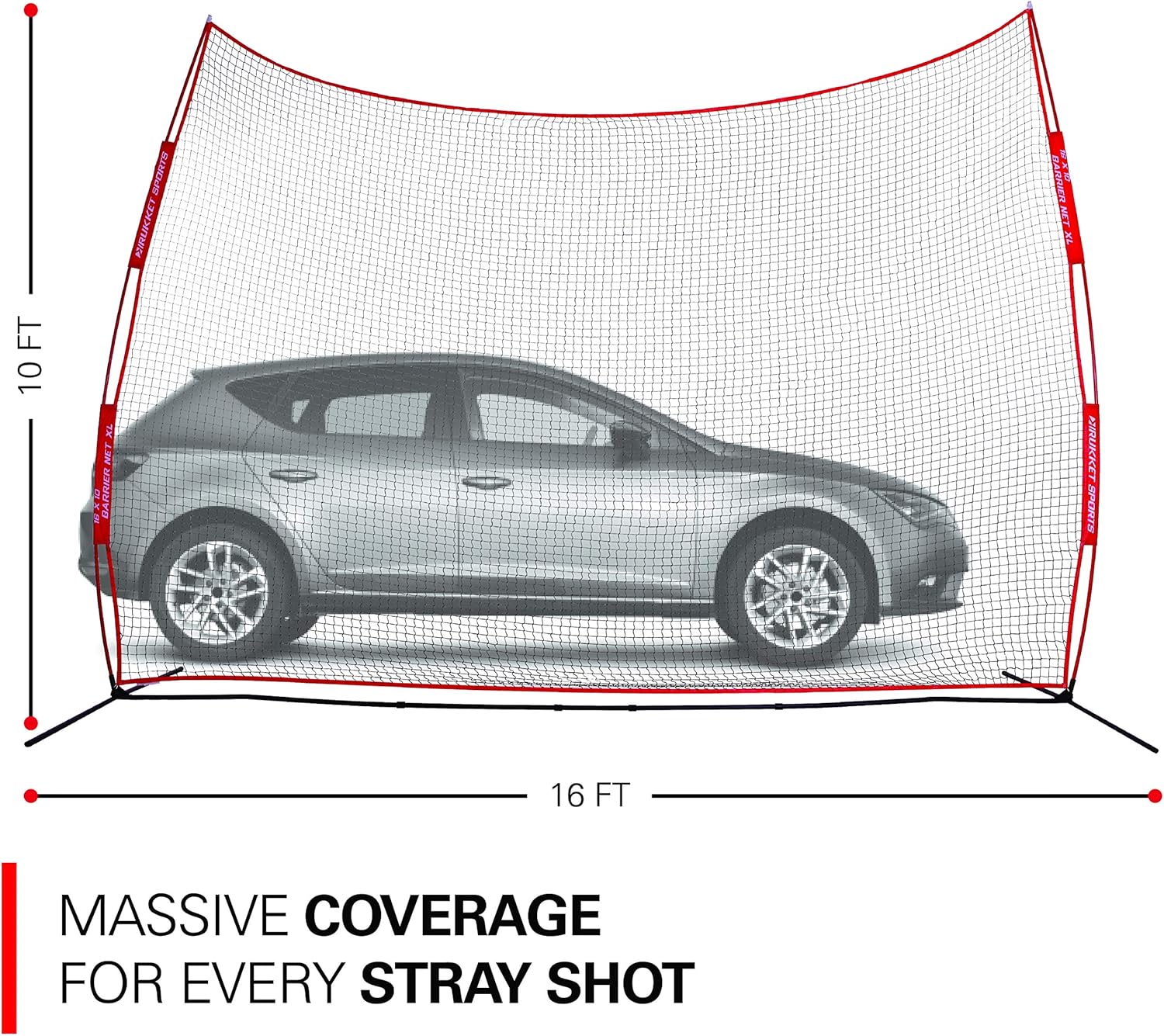 Rukket XL 16x10ft Barricade Backstop Net, Indoor and Outdoor Lacrosse, Basketball, Soccer, Field Hockey, Baseball, Softball Barrier Netting for Backyard, Park, and Residential Use