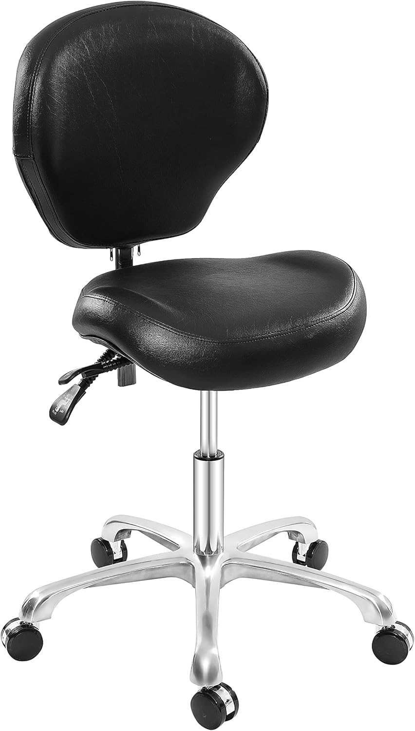 ajorah Rolling Chair Stool with Backrest and Wheels,Adjustable Stool for Studios, Dental, Shop,Offices, Salons and Counters (Black)