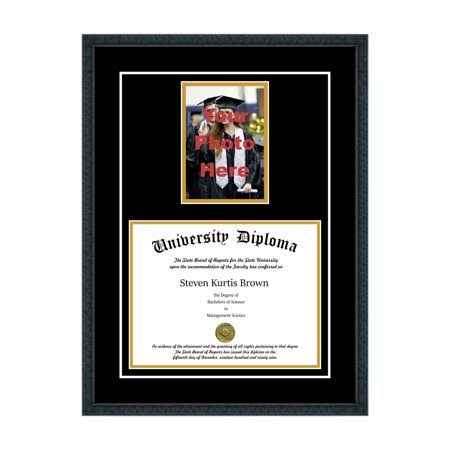 Perfect Cases and Frames Single Diploma Frame with 5x7 Photo and Double Matting for 8.5x22 x 11x22 Tall Diploma with Black 3/4x2