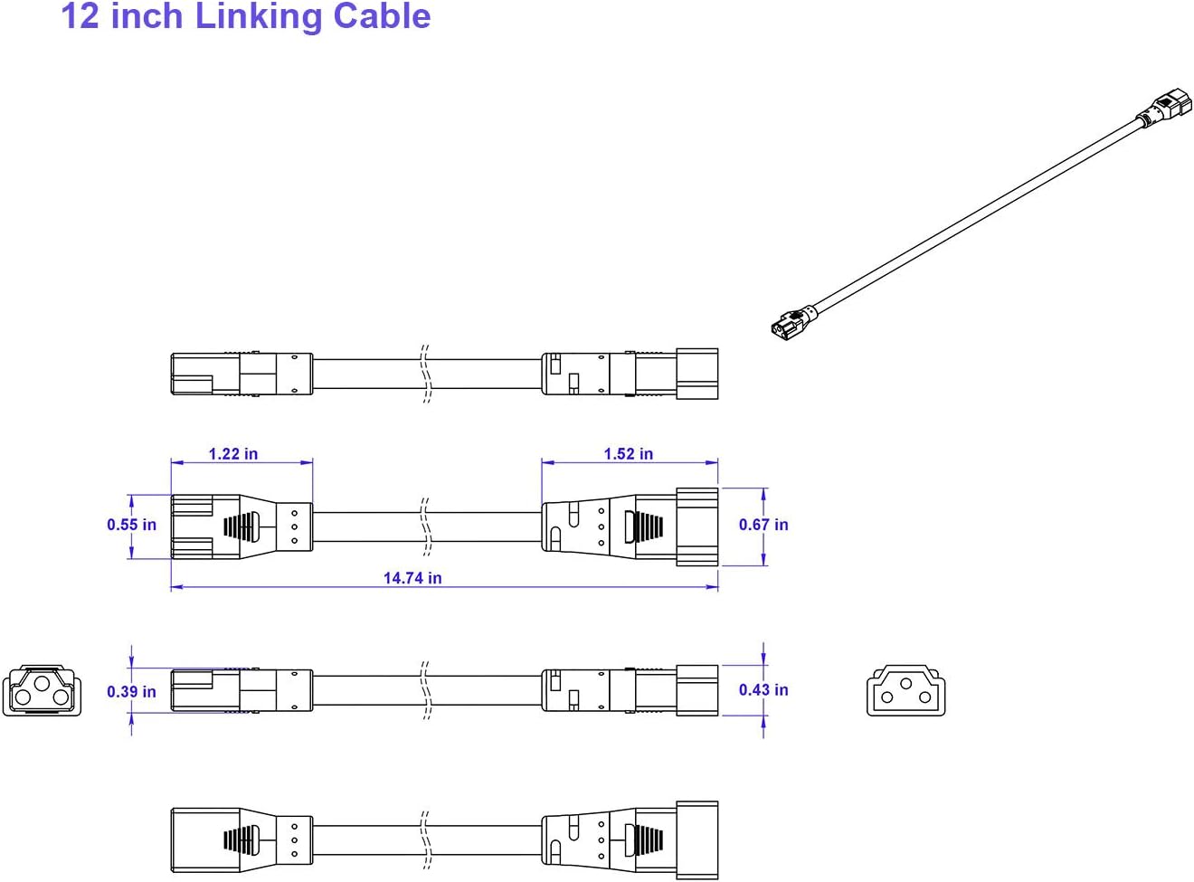 12 inch Connector Linking Cable for LED Under Cabinet Lighting Fixtures, Black, LJP0300-BK