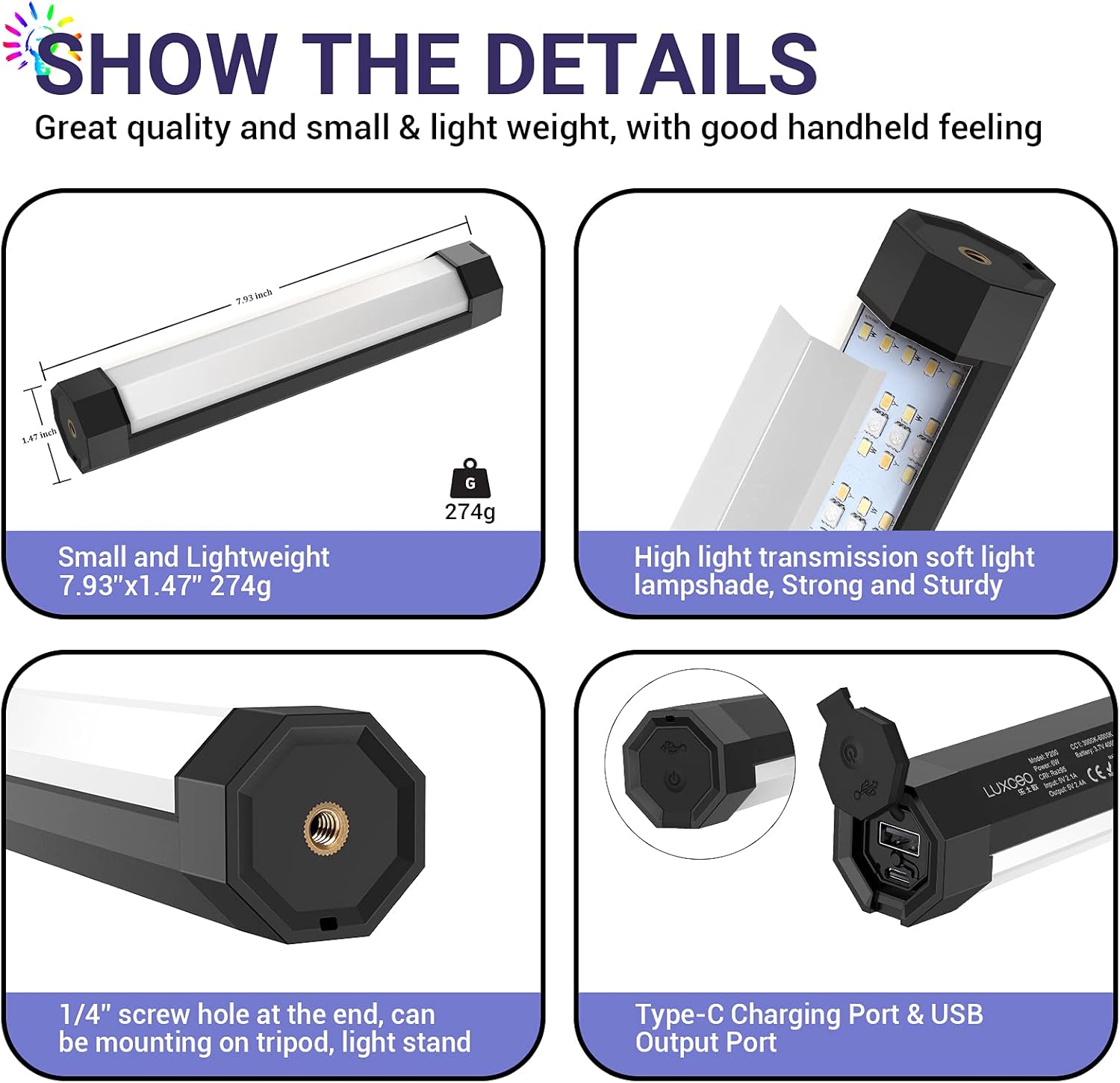 LUXCEO RGB LED Video Light, Portable Handheld Full Color Studio Photography Lighting Wand Stick with APP Control, IP67 Waterproof Mini Professional Tube Lights for Vlog, YouTube, TikTok Pack of 2