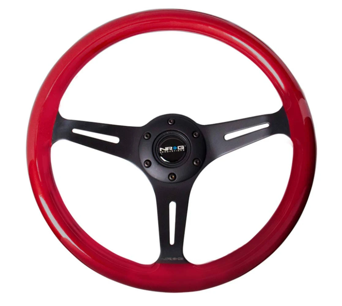 NRG Innovations ST-015BK-RD 3-Spoke Classic Red Pearl Wood Grain Steering Wheel with Black Spokes
