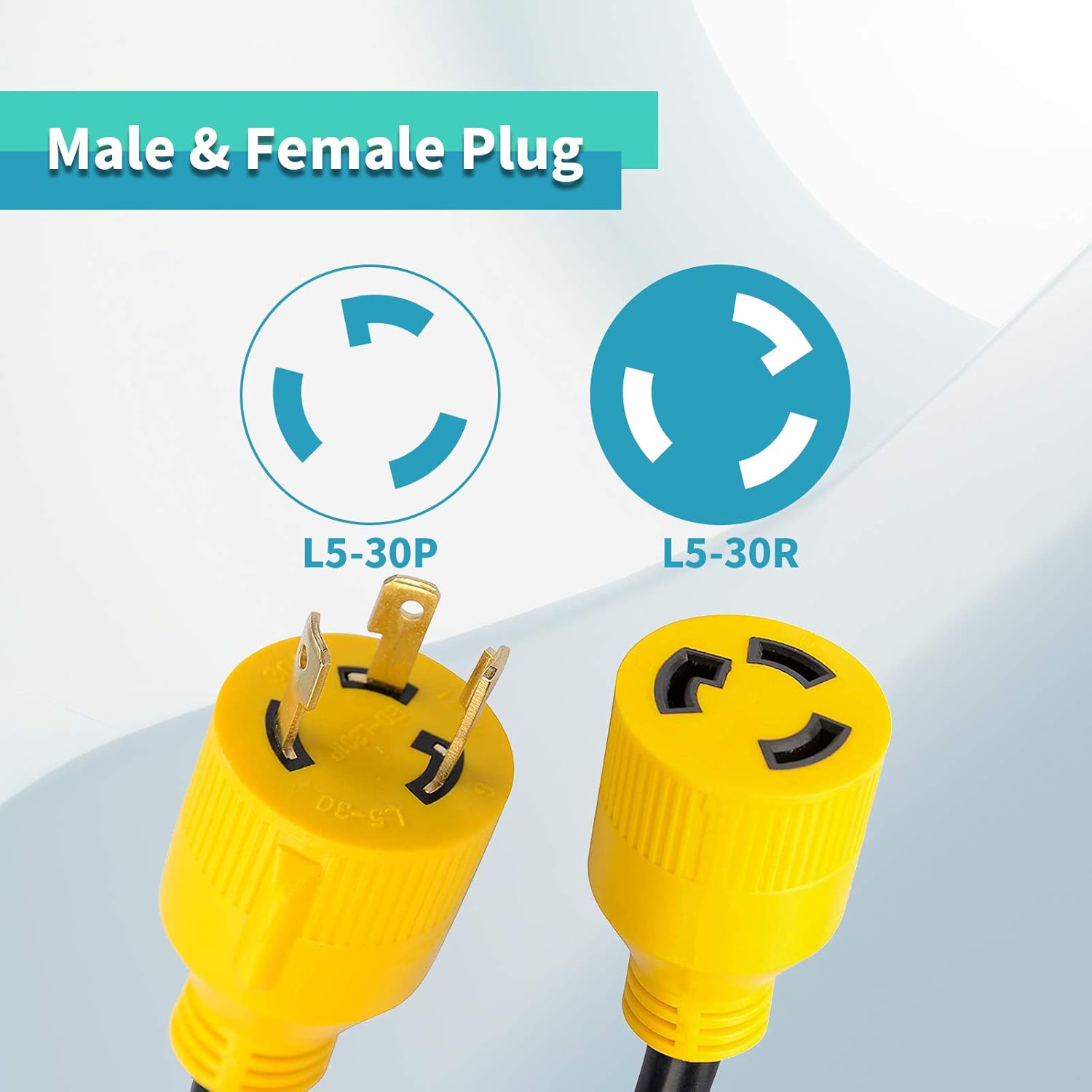 RVMATE 3 Prong 30 Amp Generator Extension Cord 40 Feet, NEMA L5-30P/L5-30R 125V SJTW Jacket