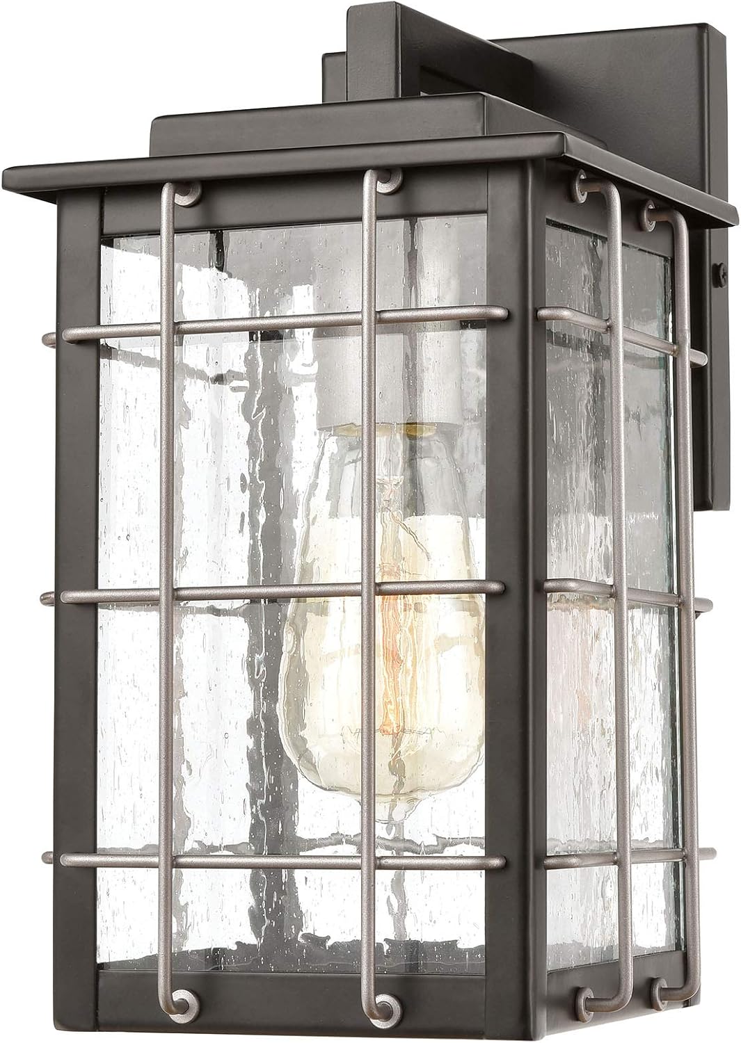Elk Lighting 46710/1 Brewster 1-Light Seedy Glass Sconce, Matte Black, Weathered Zinc Pack of 2