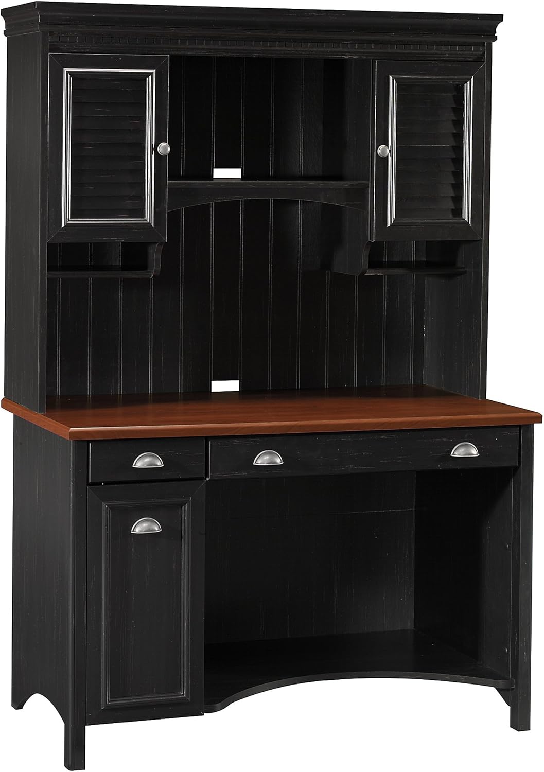Bush Furniture Fairview Computer Desk with Hutch and Drawers, Antique Black