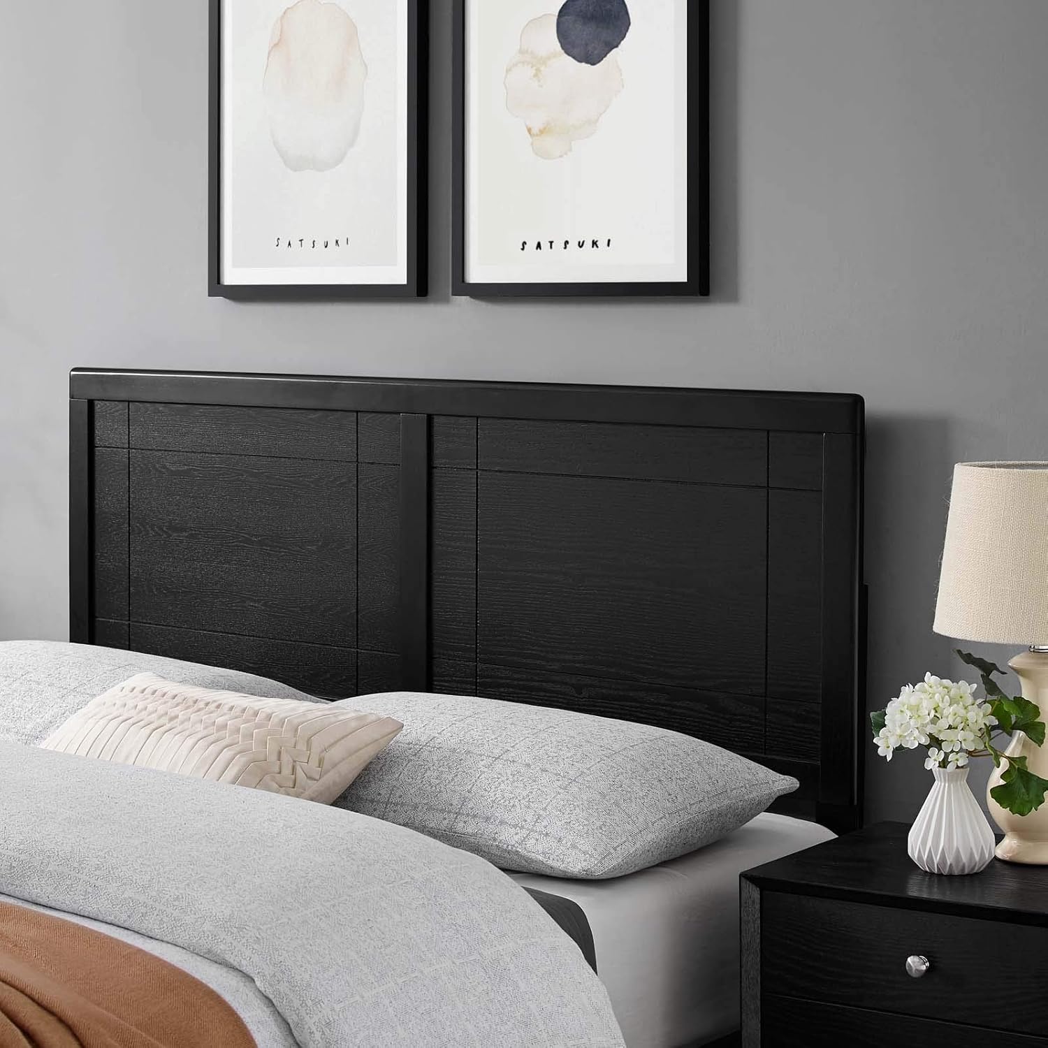 Archie Queen Wood Headboard in Black