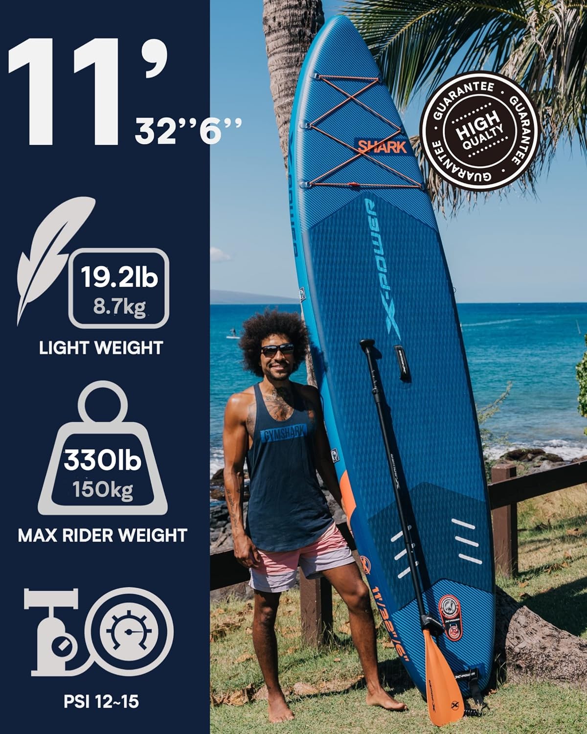 X-POWER Inflatable Paddle Board, 11'×32'' Stand Up SUP Board W/ 1 FIN, Shoulder Strap, Double Action Pump, 3PCS Floatable Paddle, 5MIN Fast Inflate, Ideal for Beginner & Pro, Fresh or Salt Water