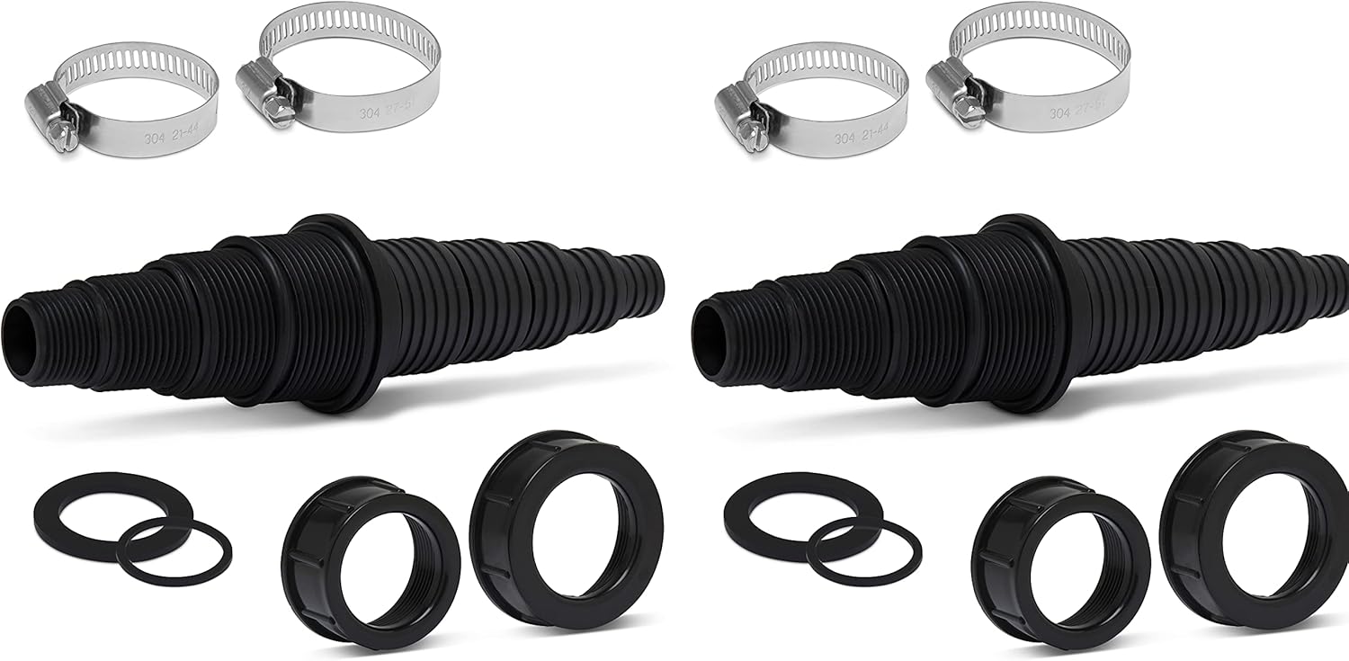 Sealproof Universal Pond Tubing Pump Fitting, 30 Configurations, Works with Most Pumps, Fish Safe, Black, 2-Pack