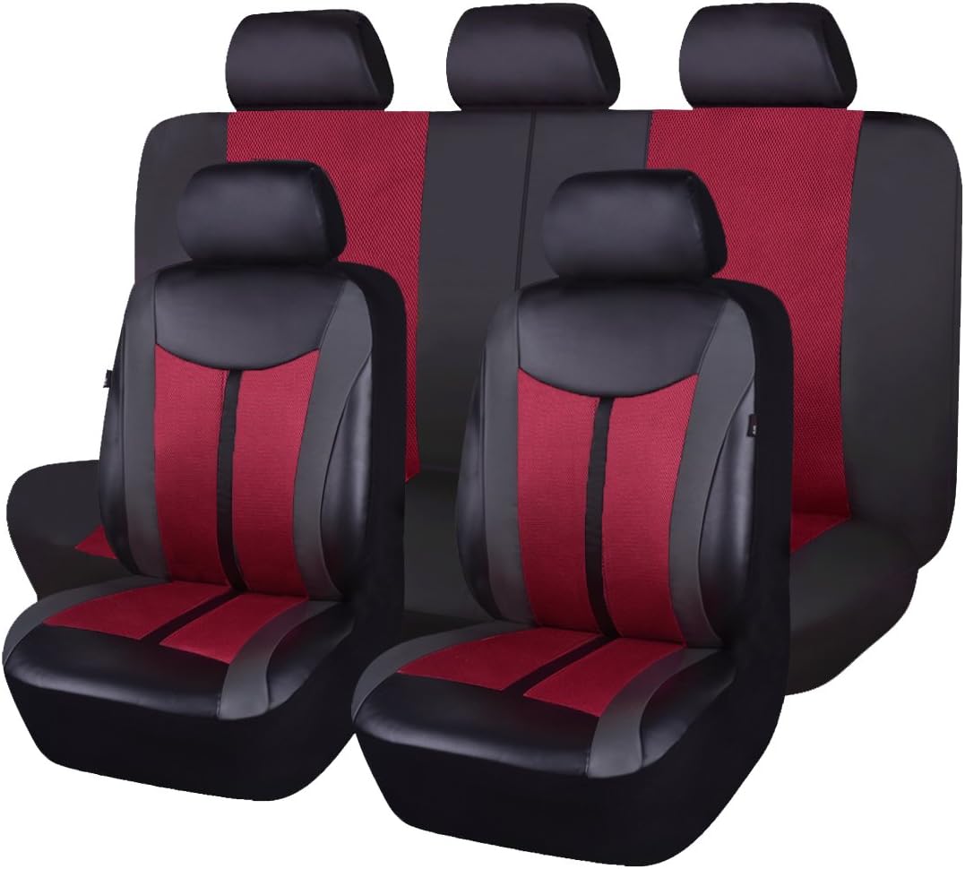 Flying Banner Car Seat Covers Full Set Front Seats and Rear Bench Leather Splicing Mesh Breathable Cover Black Orange Quality Woman Lady Fashion