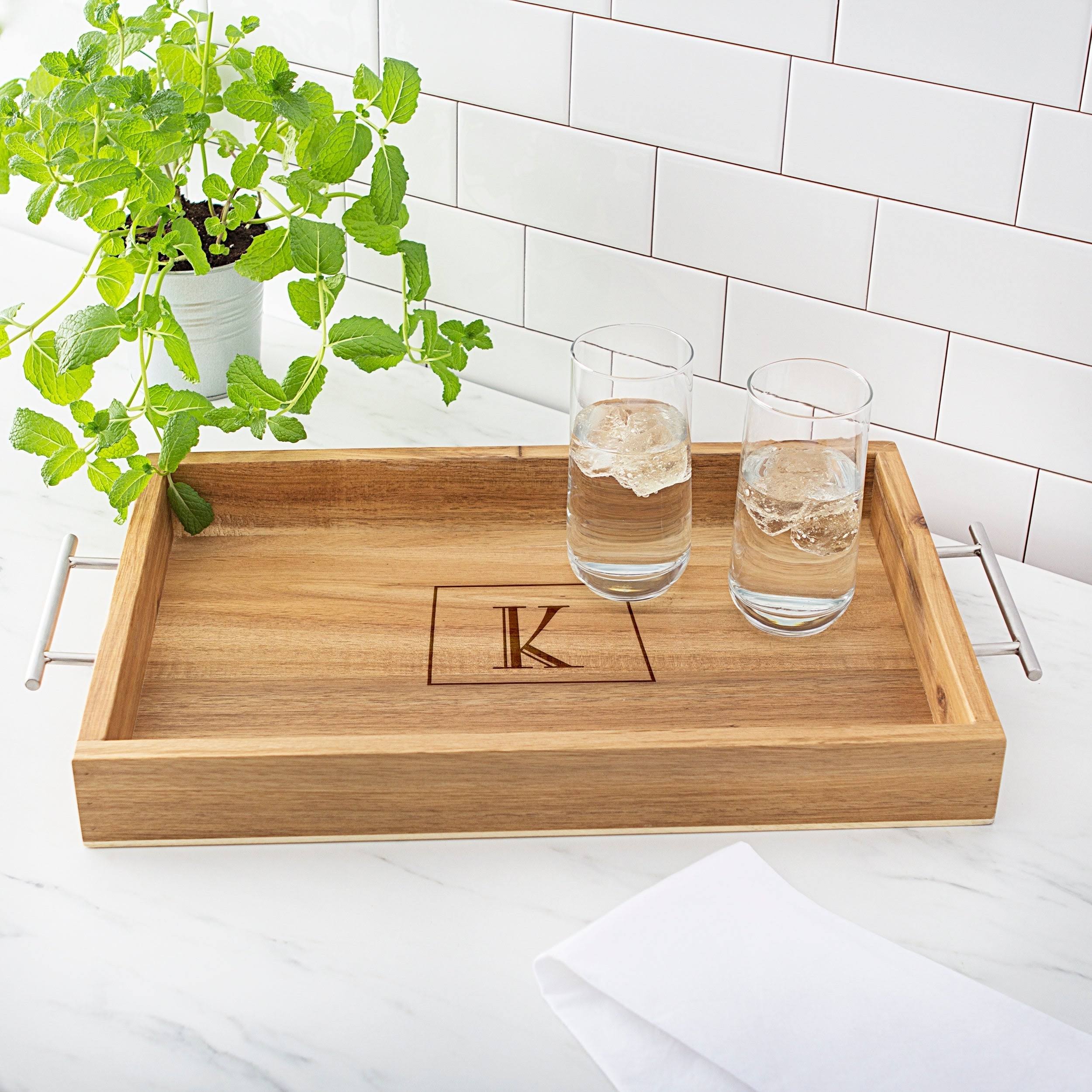 Cathy&s Concepts Personalized Acacia Tray with Metal Handles - Y