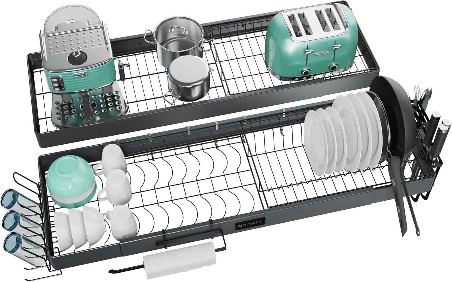 Expandable Dish Drainer Over The Sink, 2-Tier Dish Drying Rack with Cutlery Drainer,Stainless Steel&hellip;