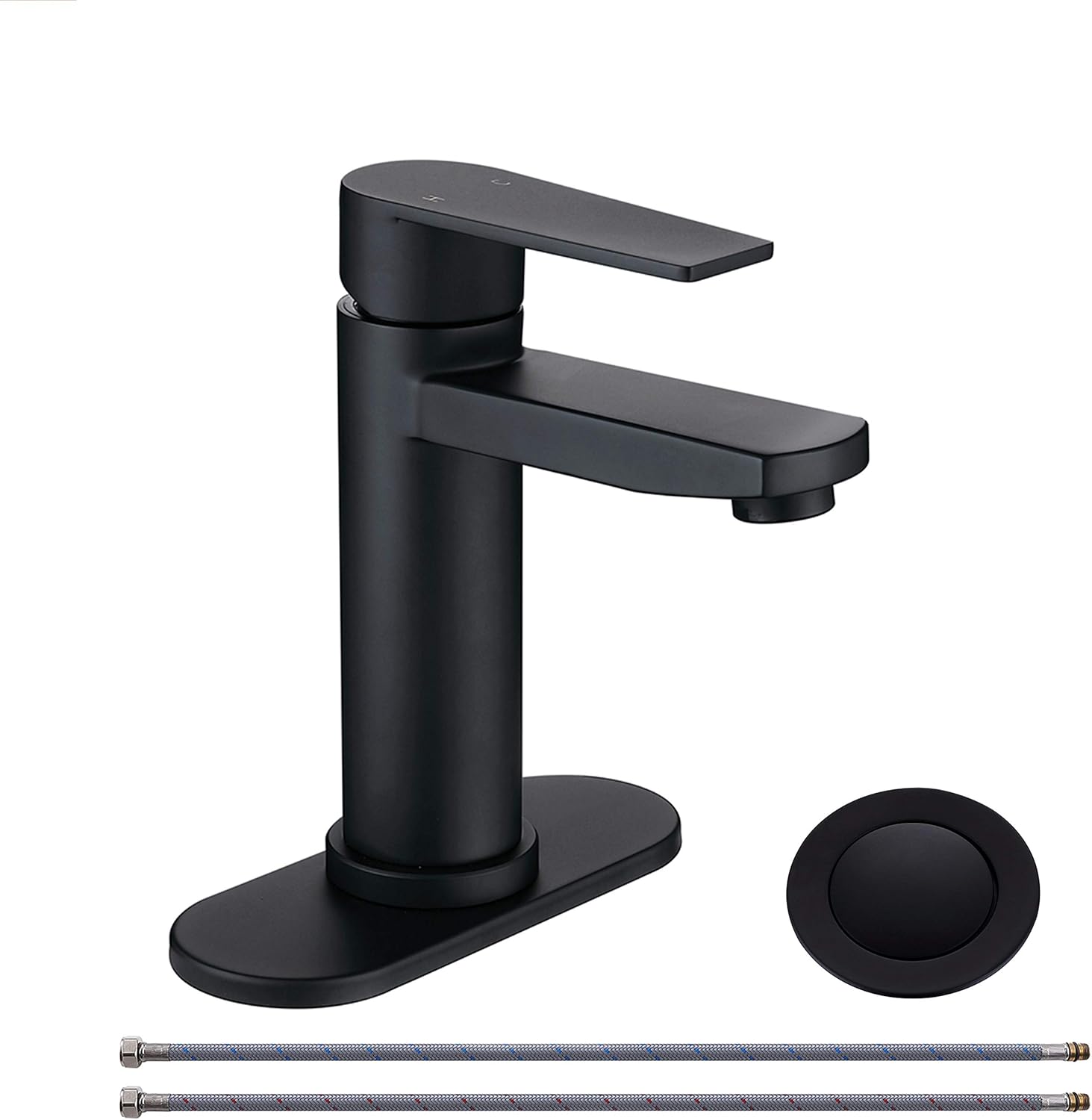 Mejor Modern Commercial Single Handle Bathroom Faucet,with CUPC Water Lines and Metal pop up Drain with Overflow,Matte Black,ME029-MB