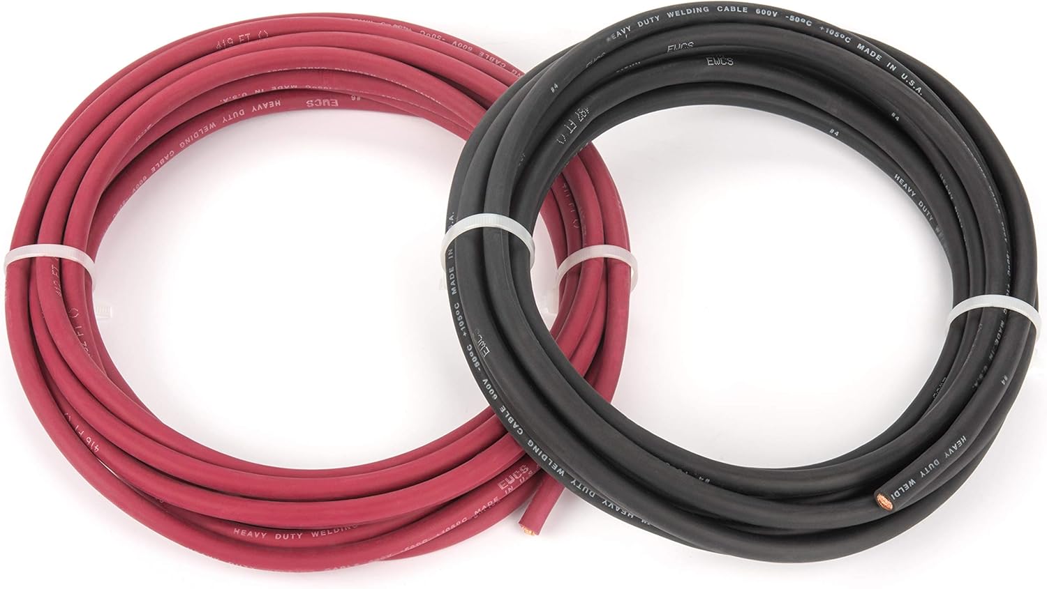EWCS 4 Gauge Premium Extra Flexible Welding Cable 600 Volt 25 Feet Each Black+Red Pack of 2