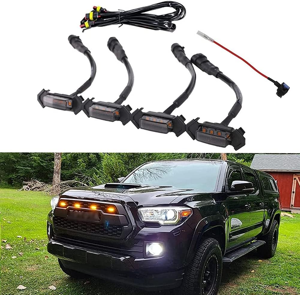 GTINTHEBOX 4pcs Smoked Lens Grill Lights Amber LED Compatible with 2016 2017 2018 2019 Toyota Tacoma TRD PRO Grille