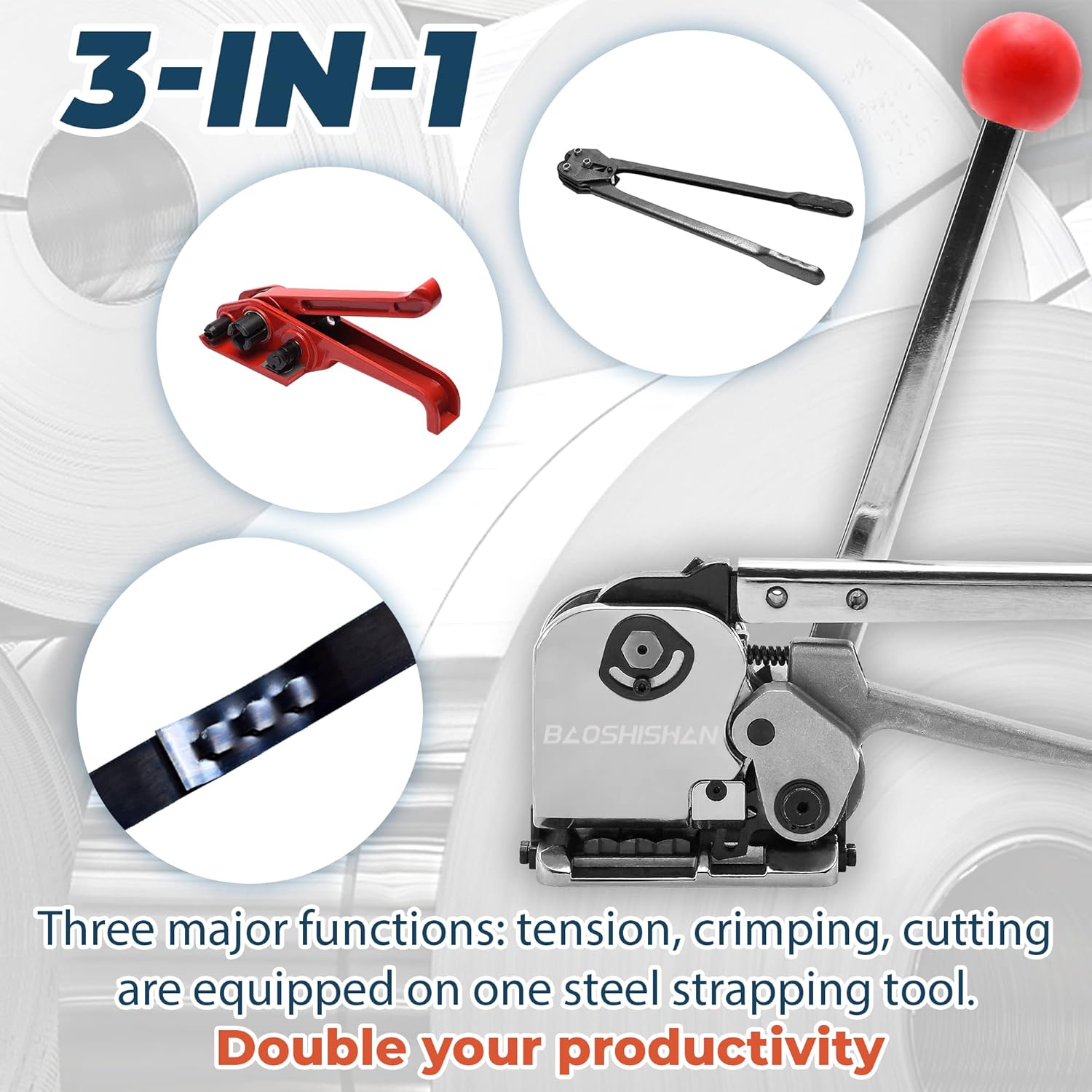 BAOSHISHAN Steel Strapping Tool for 1/2&rsquo;&rsquo; 5/8&rsquo;&rsquo; 3/4