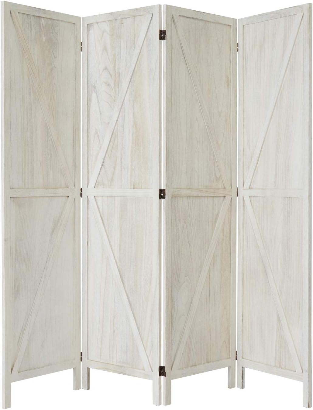 4 Panels Folding Wooden Room Divider Freestanding Privacy Screen W/X-Shaped Design for Home Office Bathroom Bedroom White