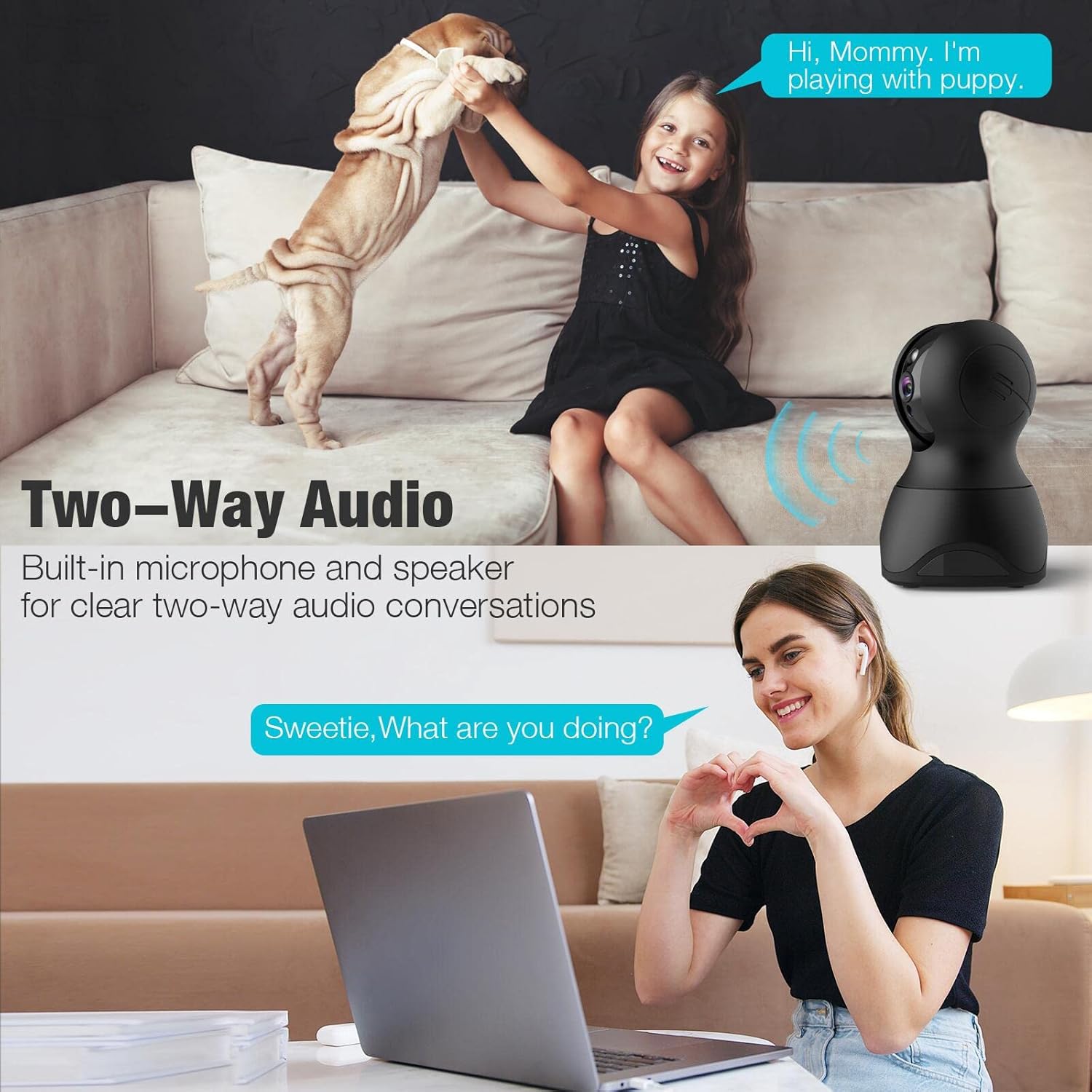 Indoor Camera, 1080P WiFi Pet Camera, Home Security Camera Indoor for Pet/Baby/Nanny, Pan/Tilt Dog Camera, Smart Tracking, 2-Way Audio, Motion Alert, Night Vision, SD/Cloud Storage, Works with Alexa Pack of 2