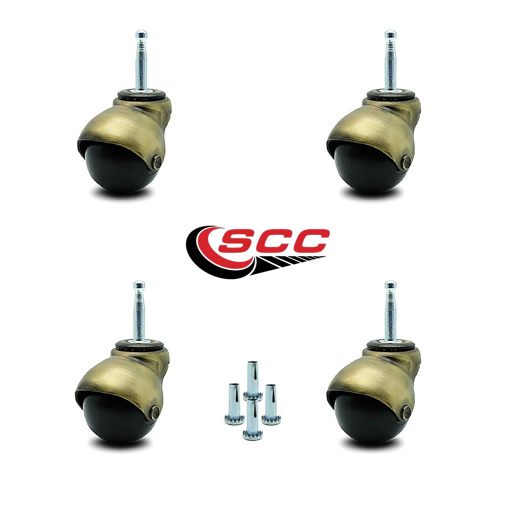 Service Caster Bright Chrome Hooded 2 Inch Swivel Ball Casters with 5/16 Threaded Stems - 375 lbs. Total Capacity - Set of 5 Pack of 2