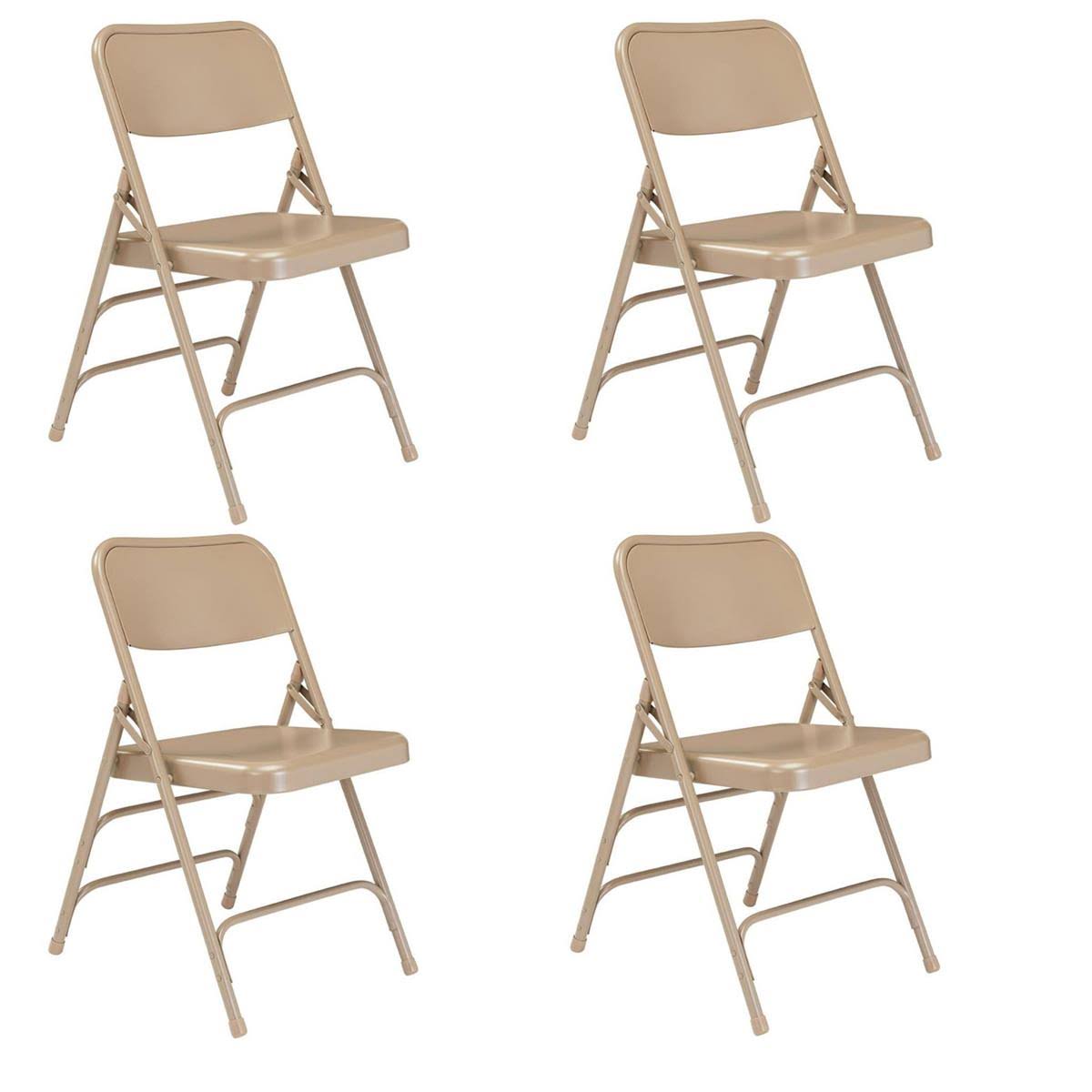 National Public Seating 4X 301 Deluxe All-Steel Triple Brace Folding Chair Beige 301 4