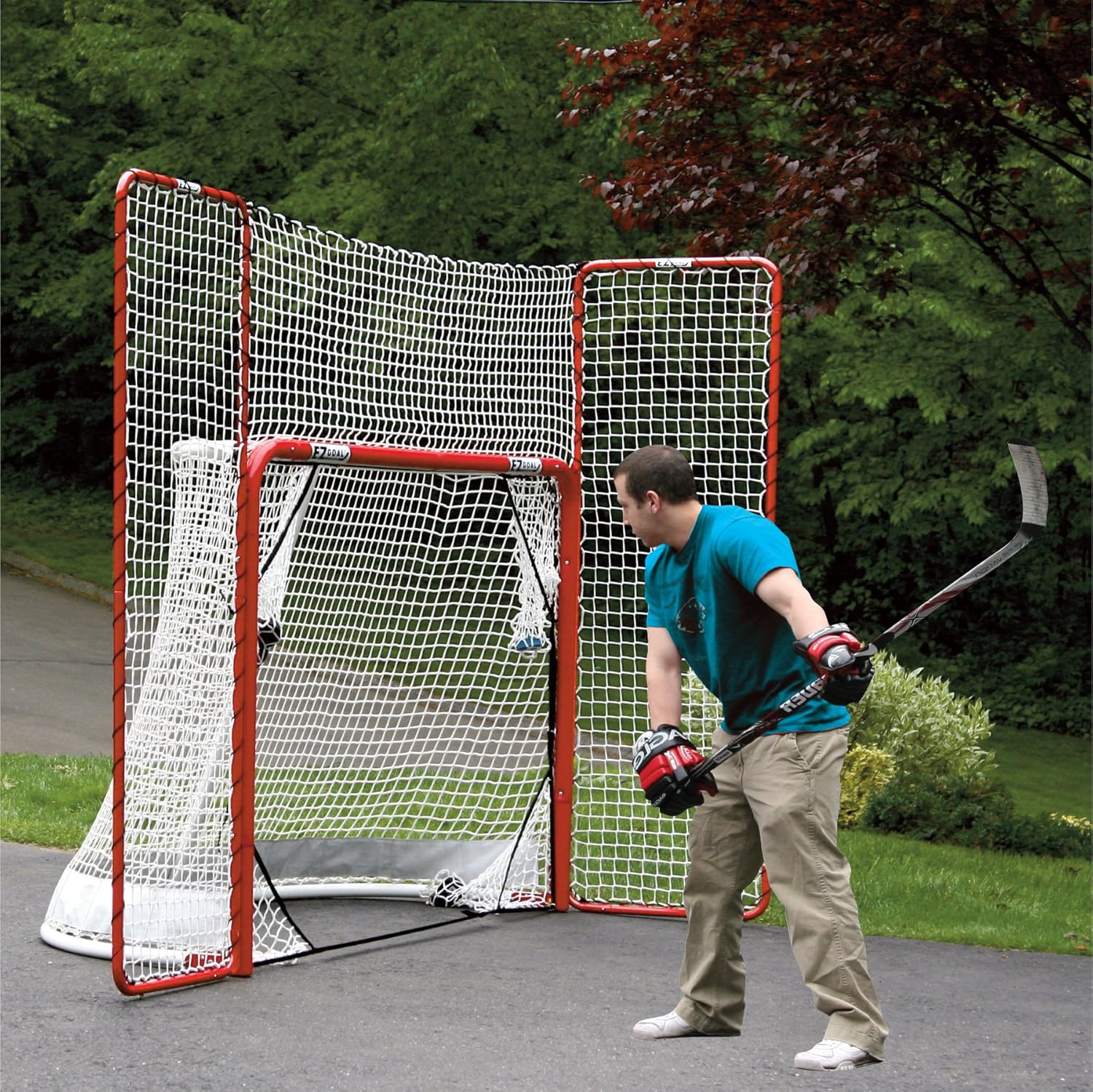 EZGoal Hockey Backstop Kit with Targets, Red/White , 10' x 6'