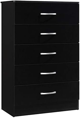 Pemberly Row 5 Drawer Chest with Metal Gliding Rails in Black