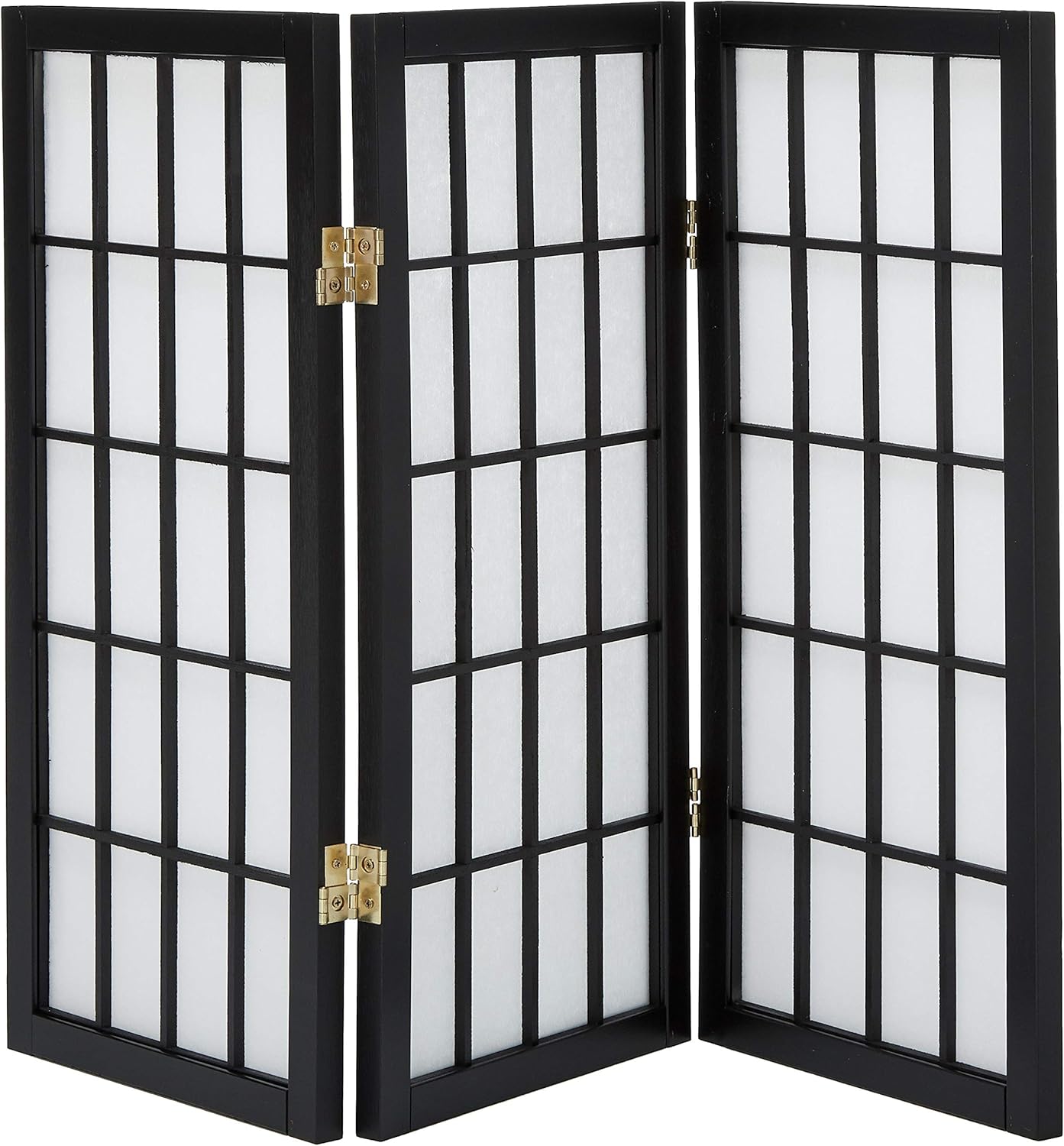 Oriental Furniture 2 ft. Tall Desktop Window Pane Shoji Screen - Black - 3 Panels(B) Pack of 2